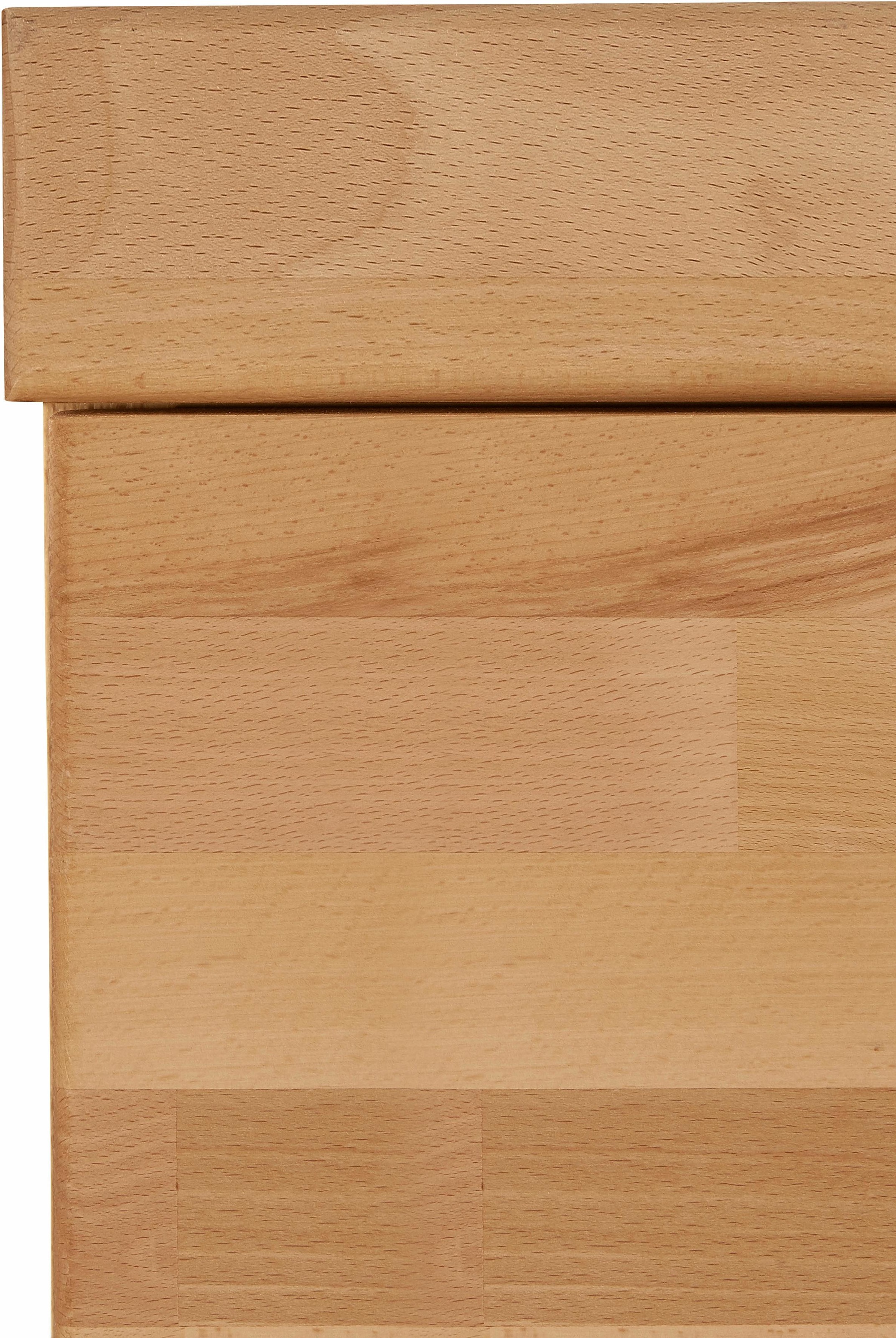 Home affaire Lowboard »Ribe,140cm breit, Fronten Massivholz,6 Fächer,Kabeldurchführung«, Korpus Holzwerkstoff,Glaseinsatz aus gehärtetem Glas,Böden versetzbar