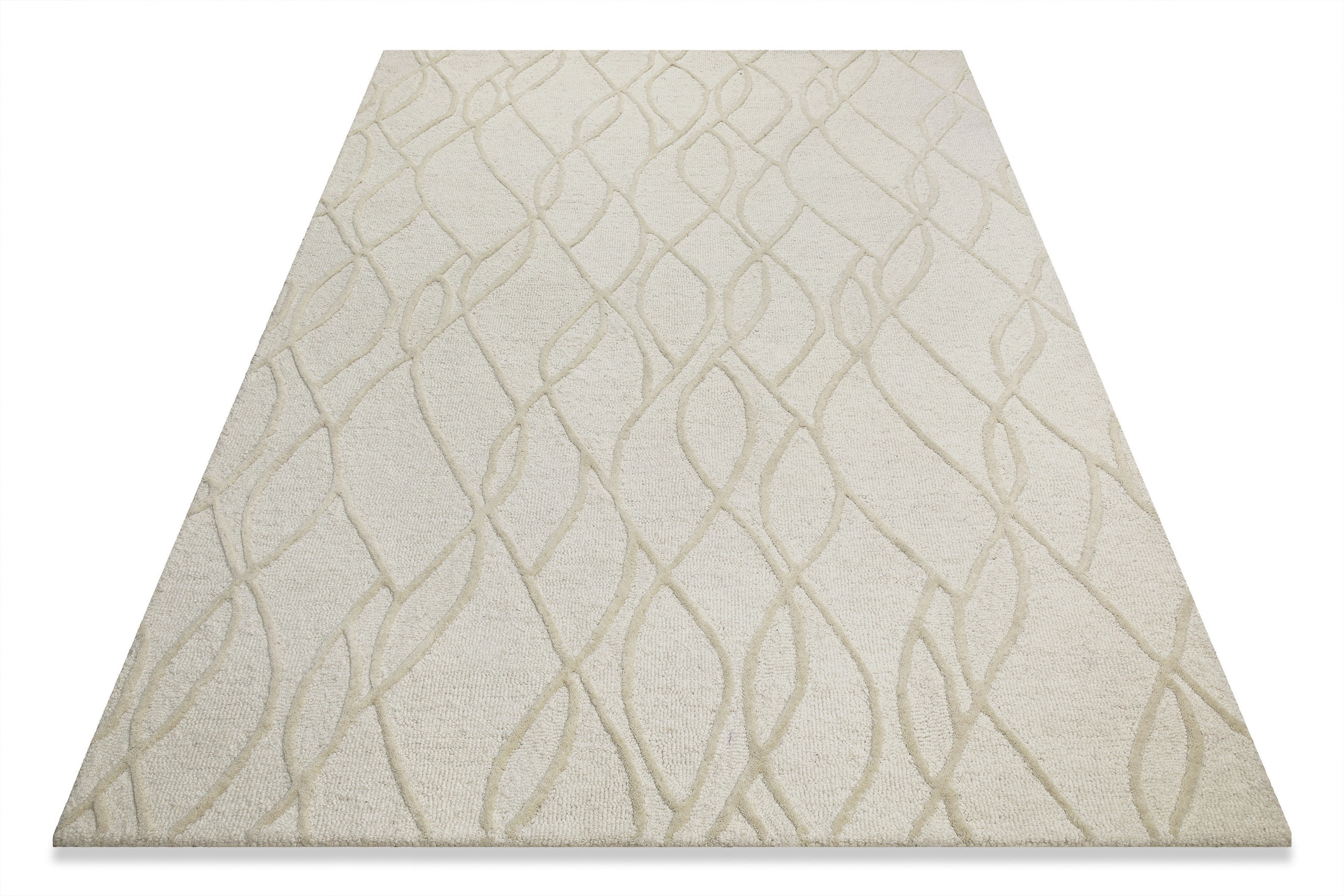 Wecon home Wollteppich »Hamptons TWENTYTHREE«, rechteckig, 15 mm Höhe, Läufer, Schurwolle, Kurzflor, Wohnzimmer, Schlafzimmer, Wellen