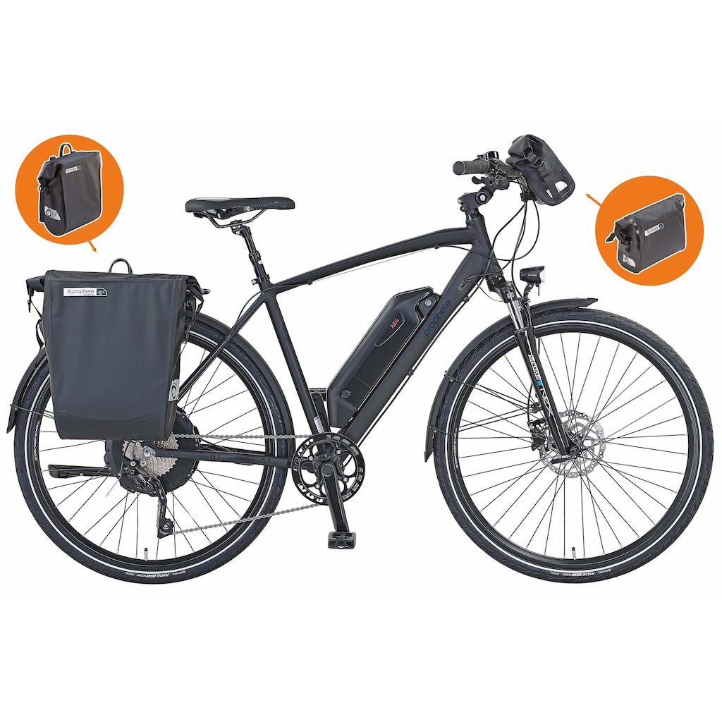 Prophete E-Bike »Entdecker e2000«, 10 Gang, Shimano, Deore, Heckmotor 250 W, (mit Lenkertasche-mit Seitentasche)