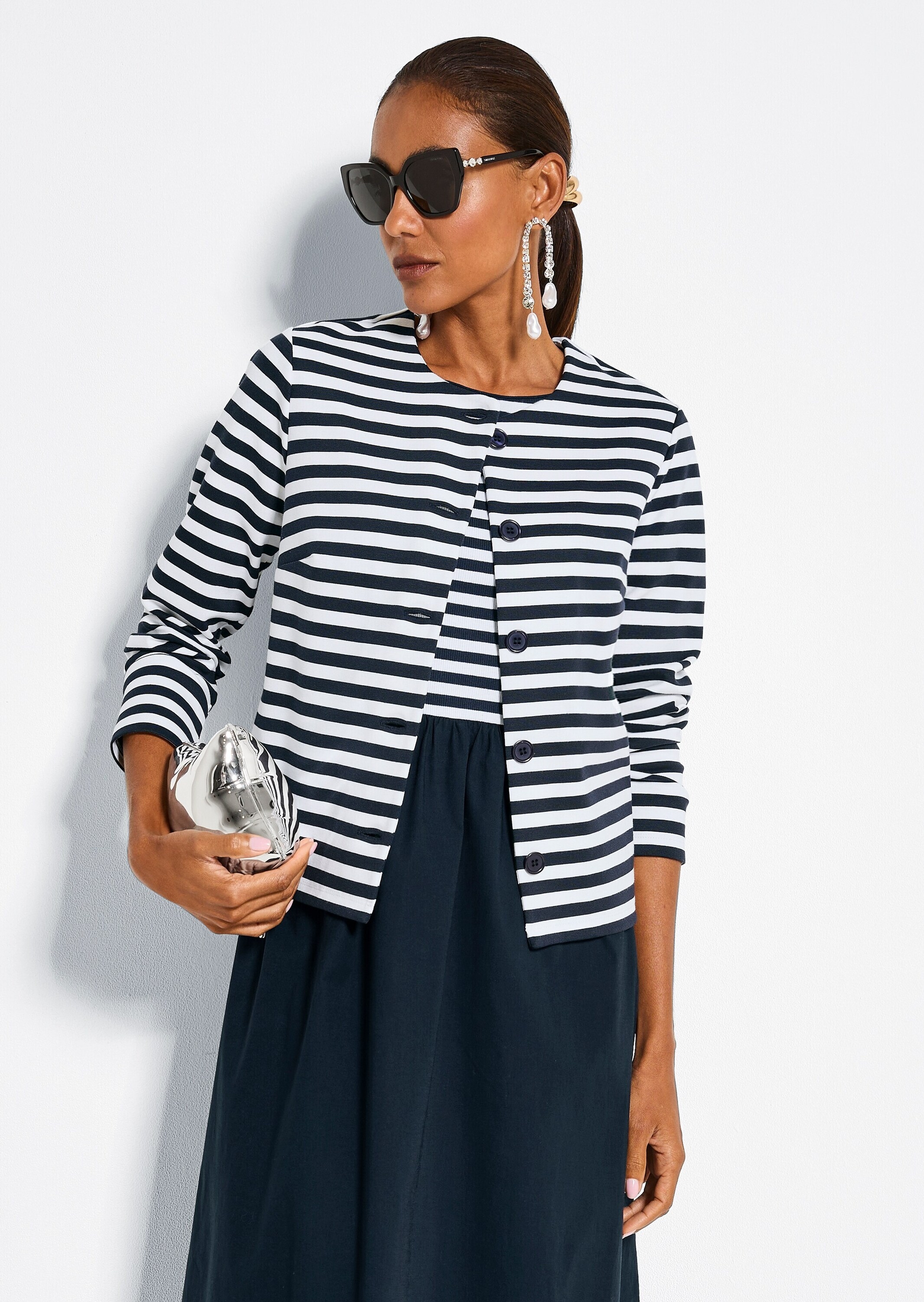 MADELEINE Langarmshirt »Shirtblazer Maritimer Blazer im Streifenlook, Langarm« Maritimer Streifenlook