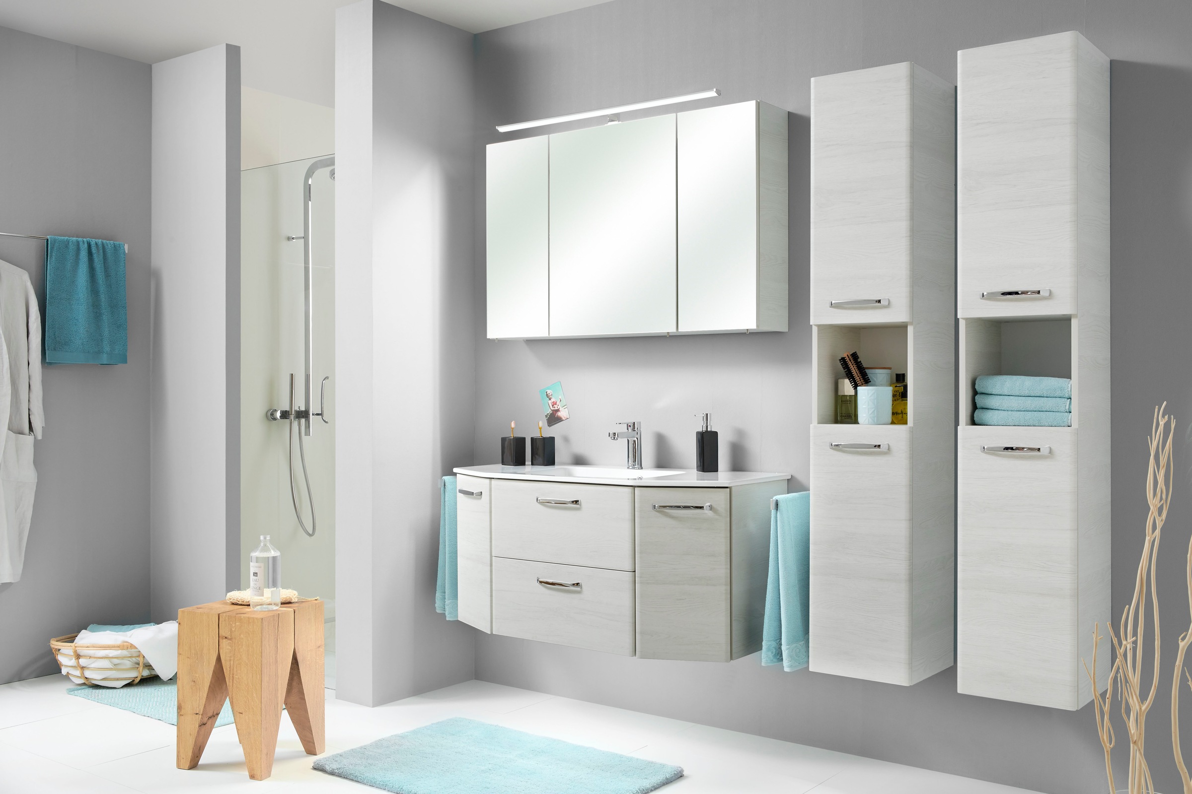 Saphir Badmöbel-Set »Quickset 936 4-teilig, Glaswaschtisch und LED-Spiegelschrank« Set, 4 Stk. tlg.