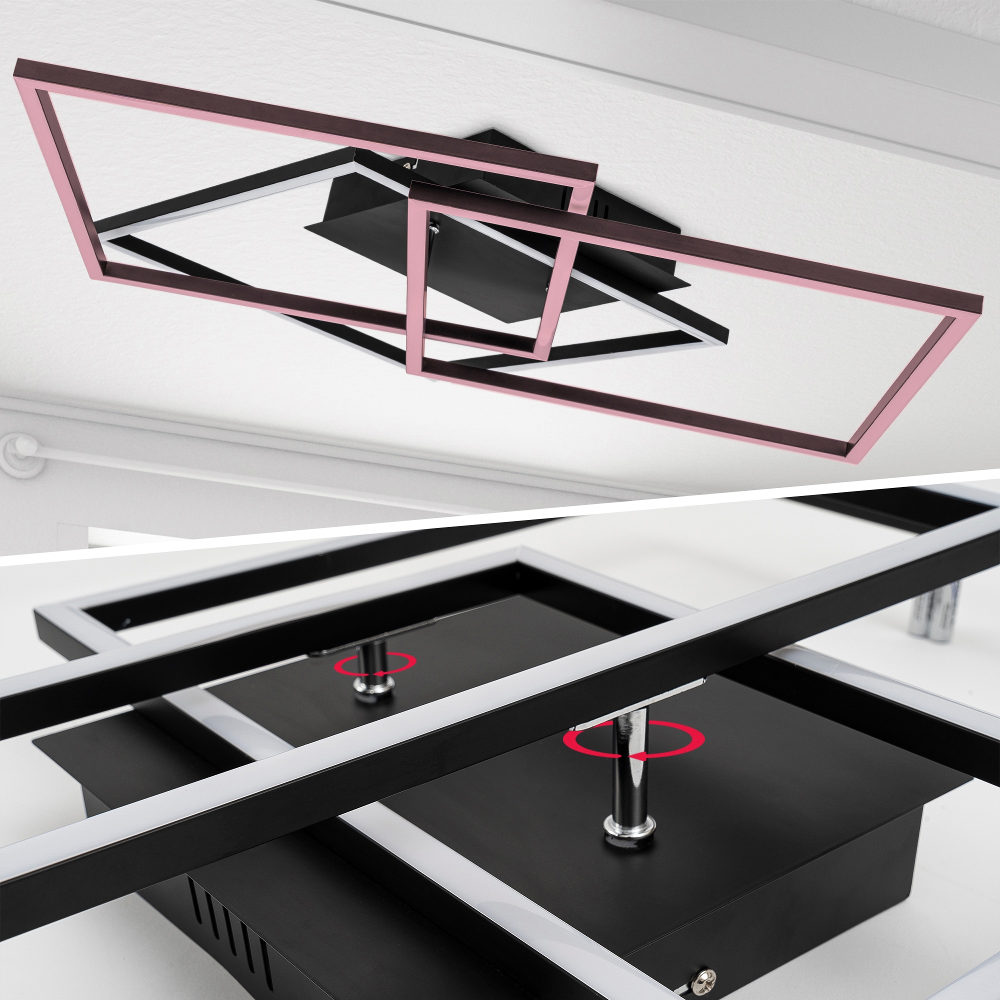 B.K.Licht LED Deckenleuchte »BK_FR1505 LED Deckenlampe, Frame, Schwenkbar, Schwarz«, 1 flammig, Leuchtmittel LED-Modul | LED fest integriert, 3-flammig, 3000 K warmweißes Licht, 568x568x95 mm (LxBxH)