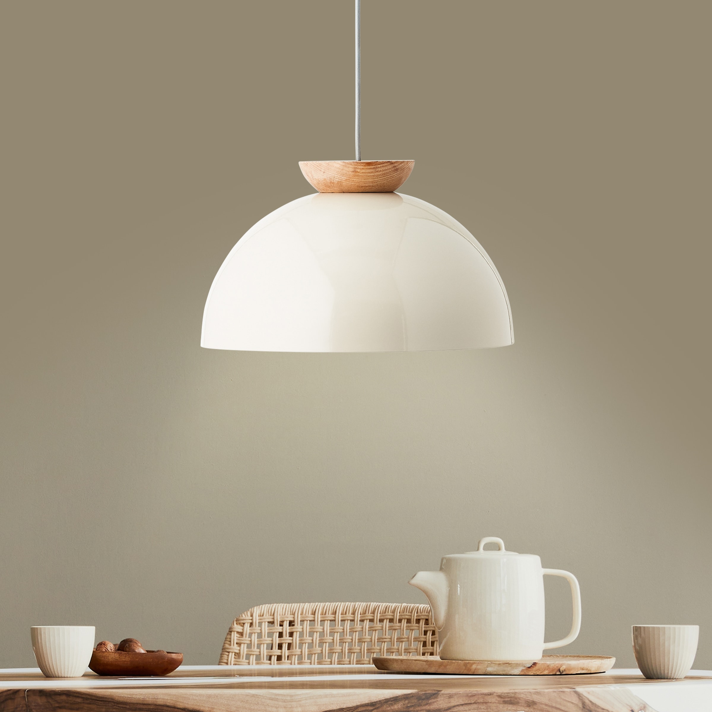Brilliant Pendelleuchte »Nalam«, 1 flammig, Leuchtmittel E27 | ohne Leuchtmittel, 174,5 x 35 cm, 1 x E27, kürzbar, Metall/Holz, grau