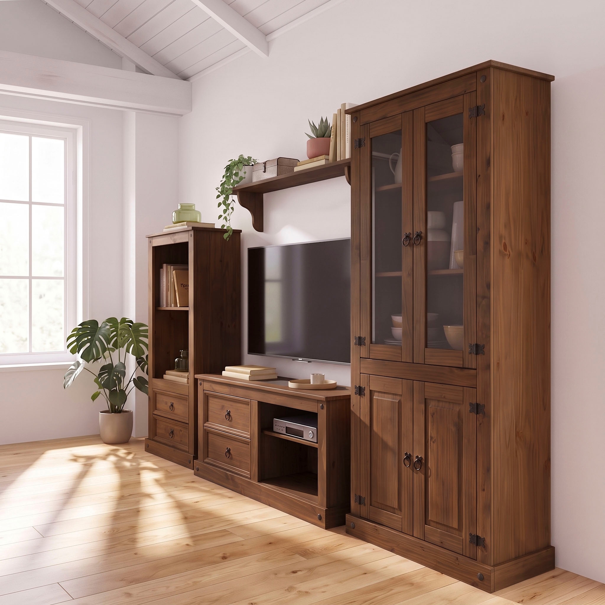 OTTO home Wohnwand »Mexiko Vitrine, Regal und TV-Board mit Metallgriffen« Set, 3 Stk. tlg.