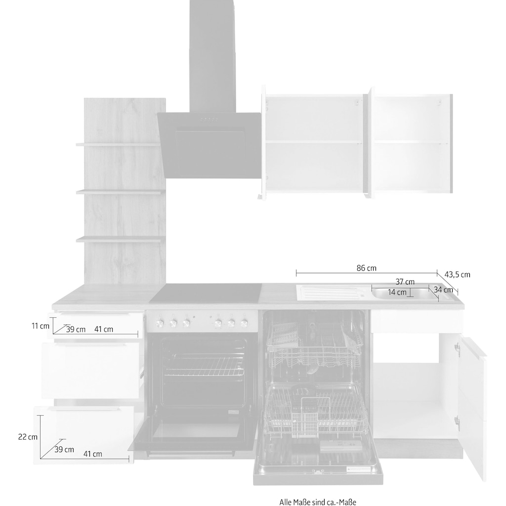 HELD MÖBEL Küchenzeile »Brindisi«, ohne Geräte, Breite 220 cm