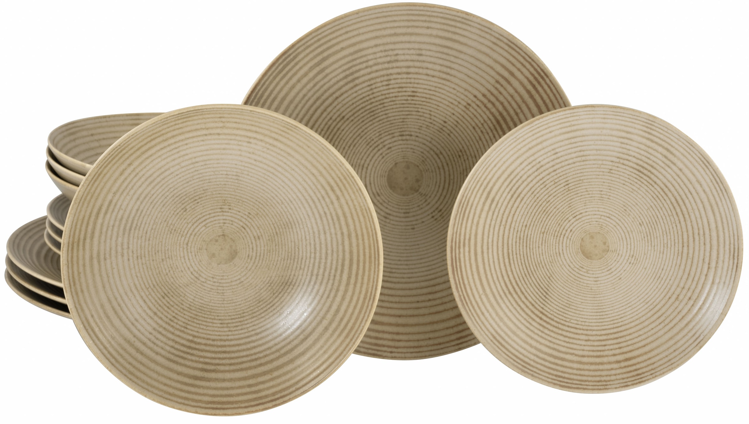 CreaTable Teller-Set »Catania, Tellerset 12-tlg.« Vintage Farben, Ausdrucksstarkes Relief, Handwerklicher Charakter