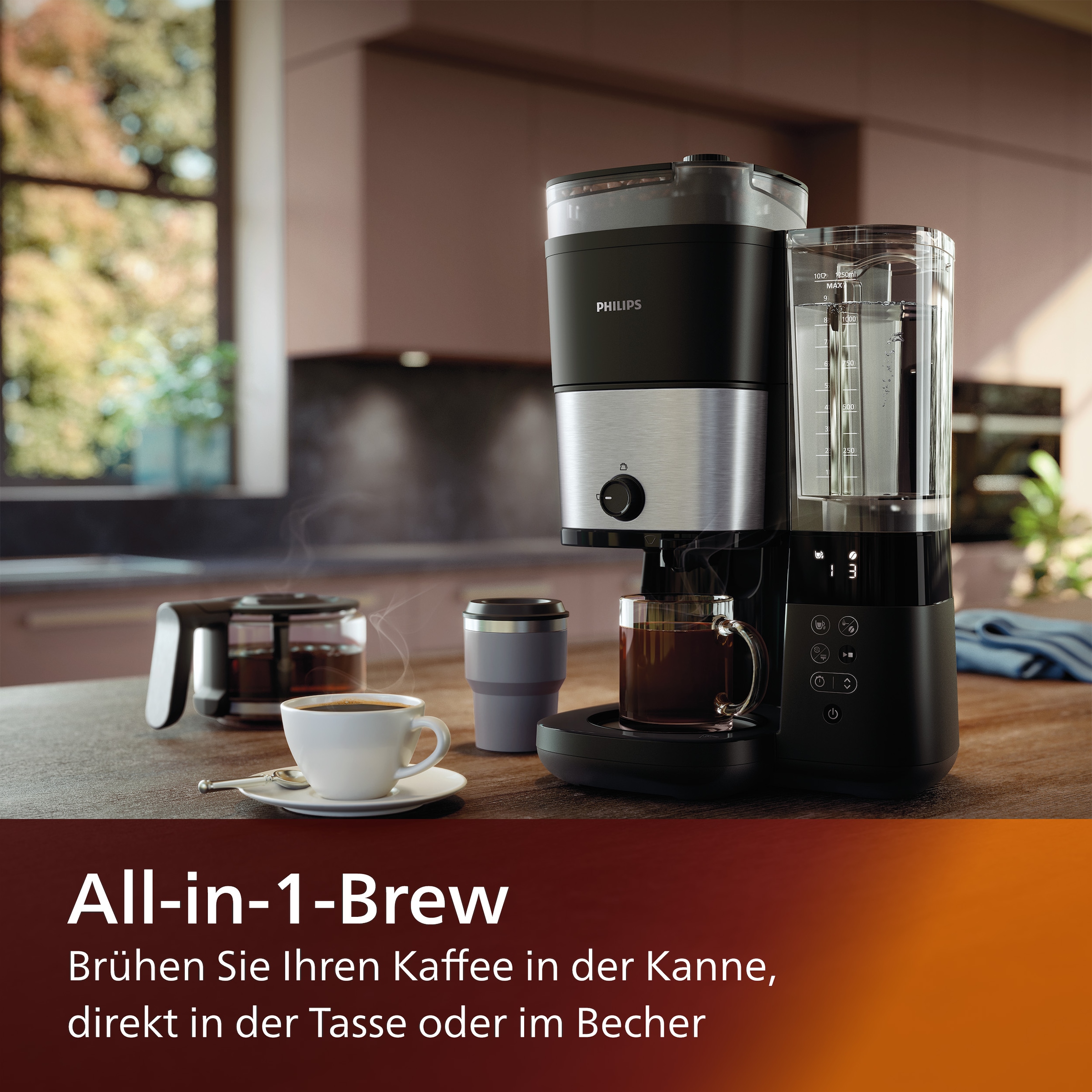 Philips Kaffeemaschine mit Mahlwerk »HD7888/01 All-in-1 Brew«, Papierfilter,  1x4, mit Smart Dosierung und Kaffeebohnenbehälter mit 3 Jahren XXL Garantie | Filterkaffeemaschinen