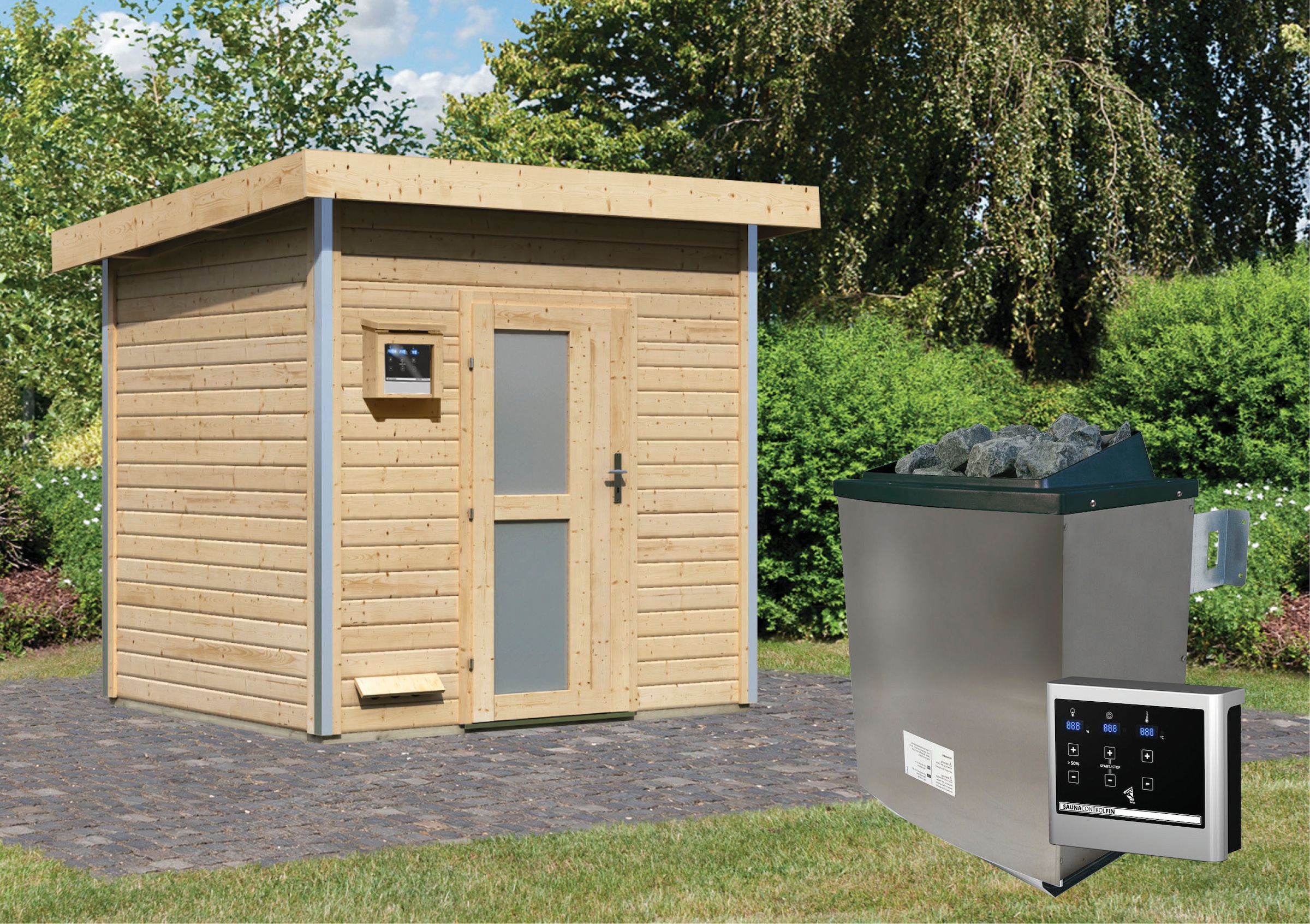 Karibu Saunahaus »Ralf« Set,  Ofen 9 KW externe Strg easy