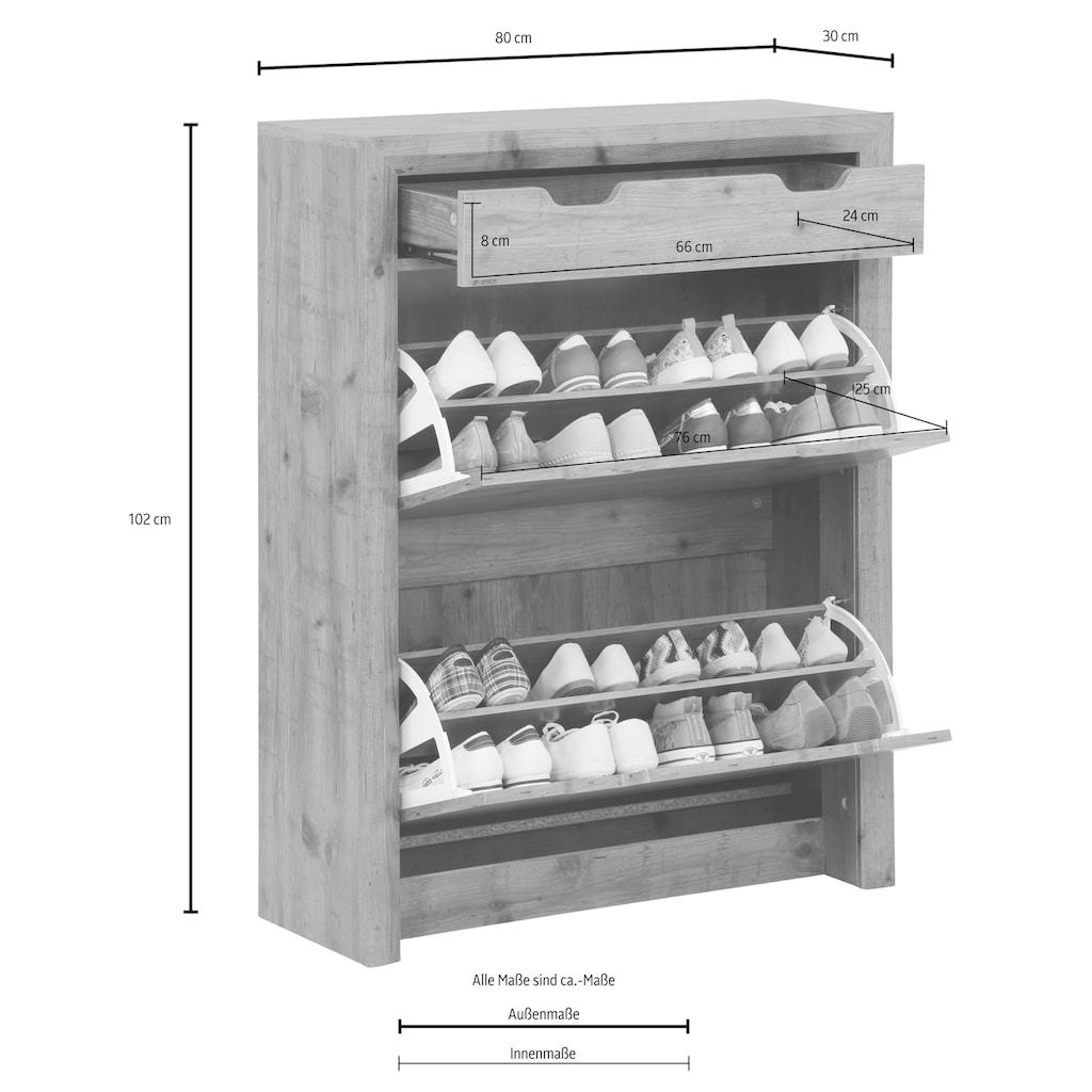 Home affaire Schuhkommode »Brisbane«, mit 2 Schuhklappen, 1 Schublade und einen sehr schöne Schrägrahmen in Gärung