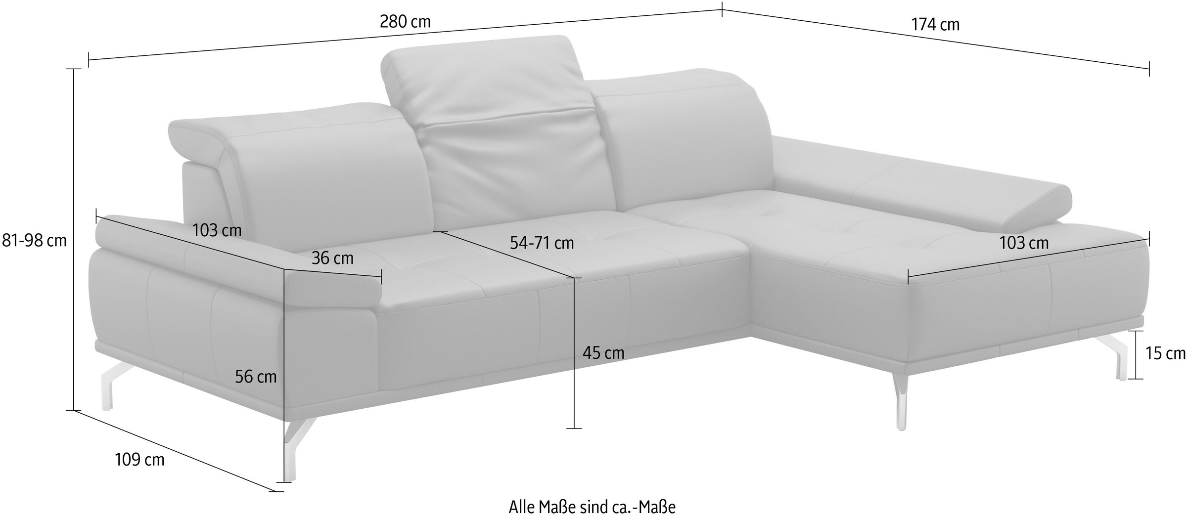 Places of Style Ecksofa »Caluna«, Inkl.Sitztiefenverstellung
