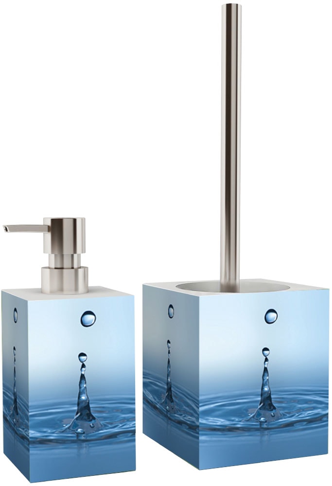 Sanilo Badaccessoire-Set »Wassertropfen« bestehend aus WC-Sitz, Badteppich, Stöpsel, Seifenspender, WC-Bürste