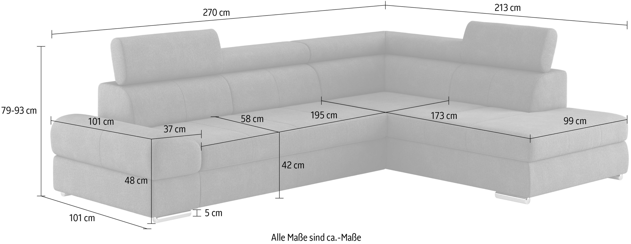 sit&more Ecksofa »Broadway L-Form«, mit verstellbaren Kopfteilen, wahlweise mit Bettfunktion