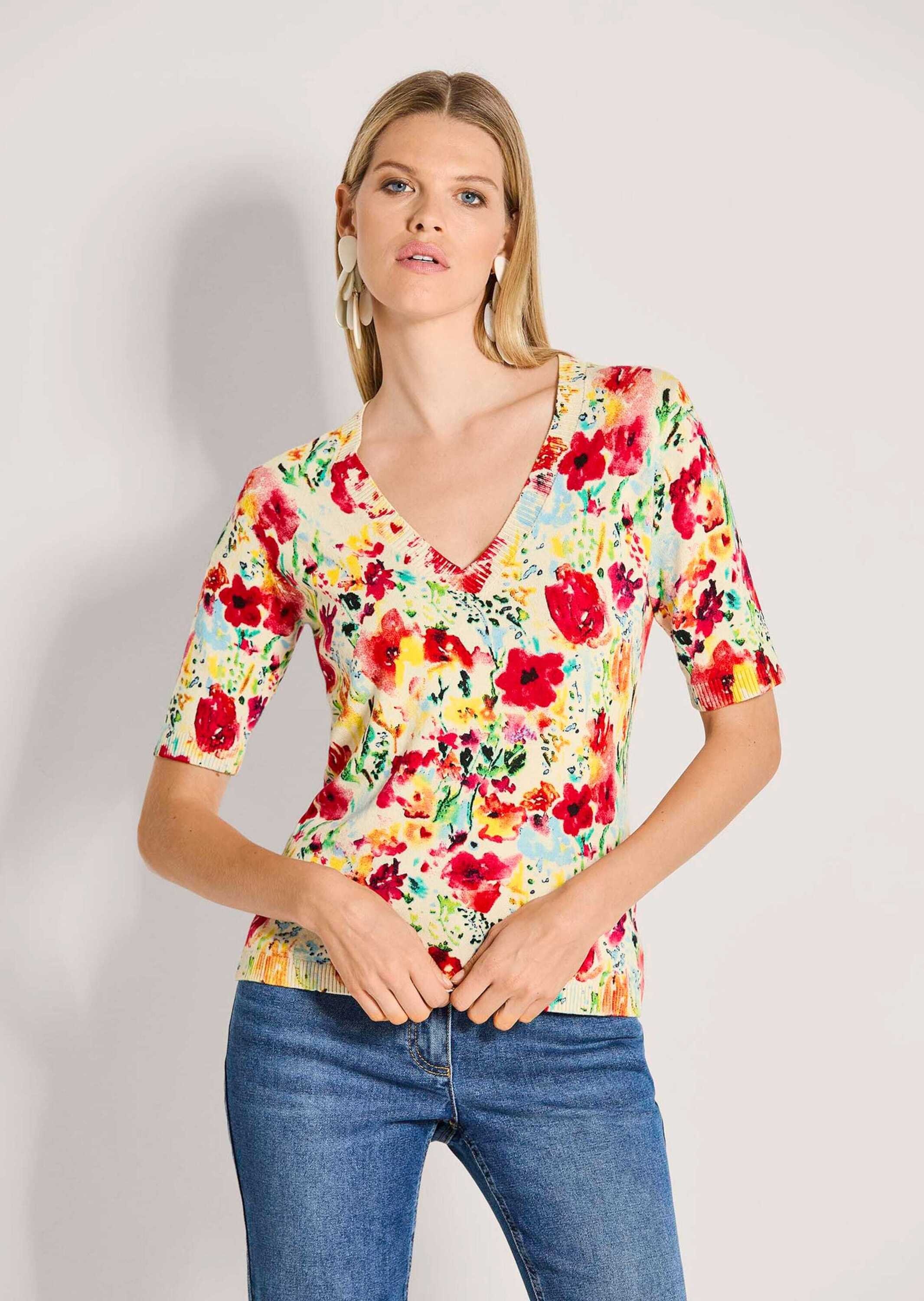 MADELEINE Longpullover »Viskosepullover Druckpullover mit floralem Muster« Farbintensives Blumenmuster