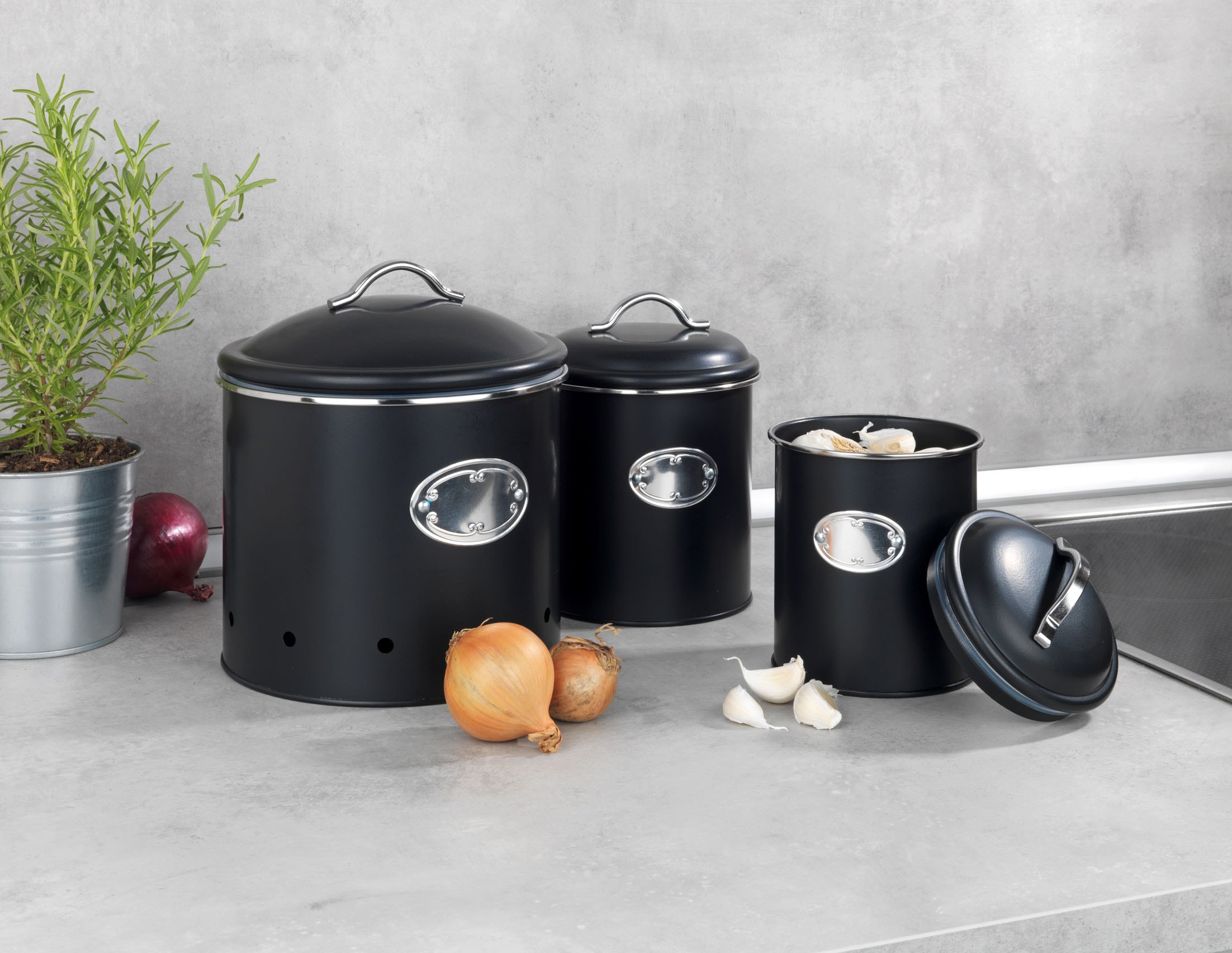 WENKO Vorratsdose »Modell Nero«, (Set, 3 tlg.), Aufbewahrungsdosen für Vorräte und Lebensmittel, 3 Größen