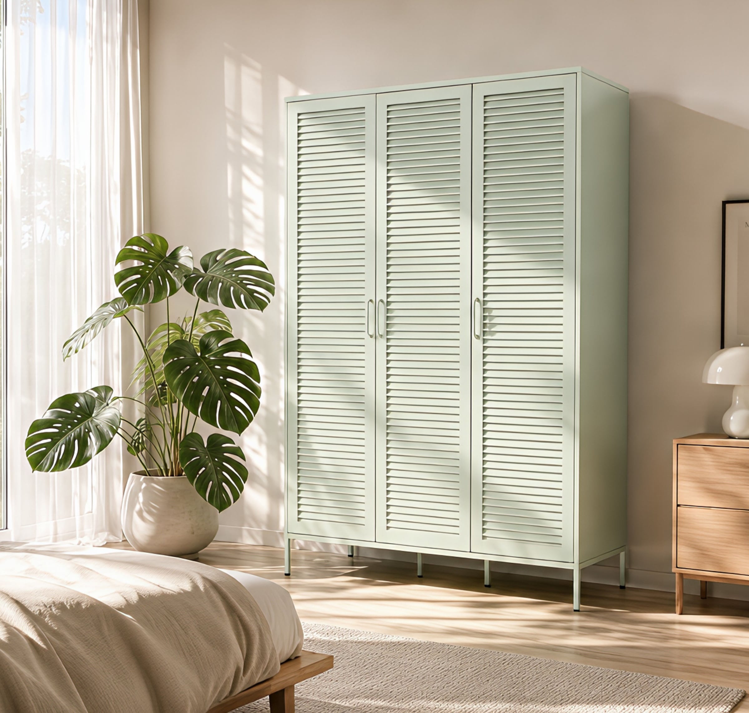 OTTO home Kleiderschrank »GERRON Kleiderschrank Metallschrank Spind« Schlafzimmerschrank mit 3 Türen , grün salbei, Breite 120cm