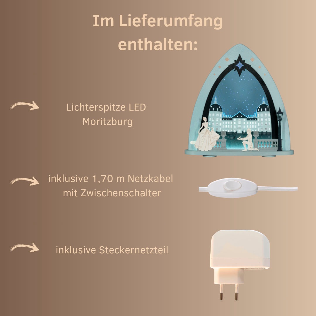Weigla LED Lichterbogen »Moritzburg, moderne Lichterspitze aus Holz & Acrylglas,Made in Germany« 1 Stk. Erzgebirge garantiert, Weihnachtsdeko Innen, Weihnachtsbeleuchtung