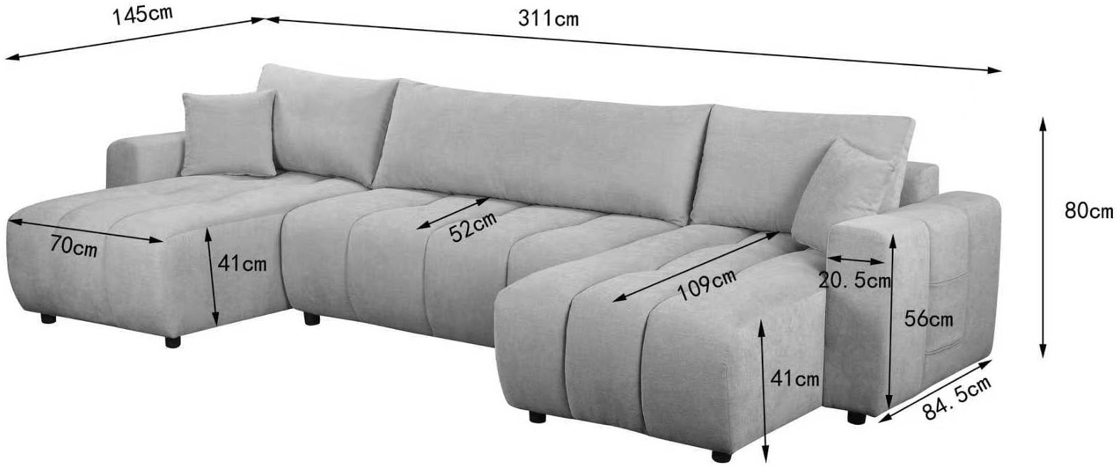 OTTO home Wohnlandschaft »YLVAA U-Form, 311 cm - OTTO. Verlässliche Qualität.« Schlaffunktion (132/269), Bettkasten, Feinstruktur-Bezug