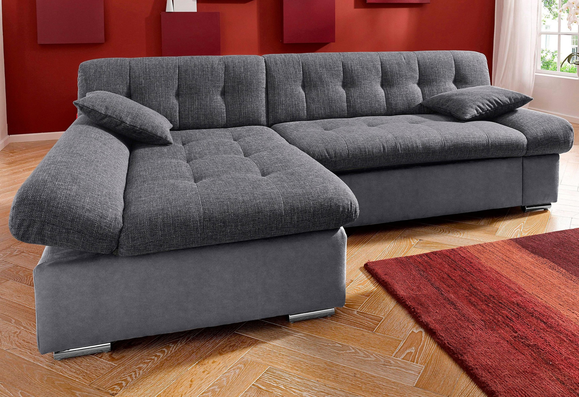 TRENDMANUFAKTUR Ecksofa »Reggae, modern und bequem, aktueller Materialmix, L-Form«, inkl. verstellbare Armlehne, wahlweise mit Bettfunktion