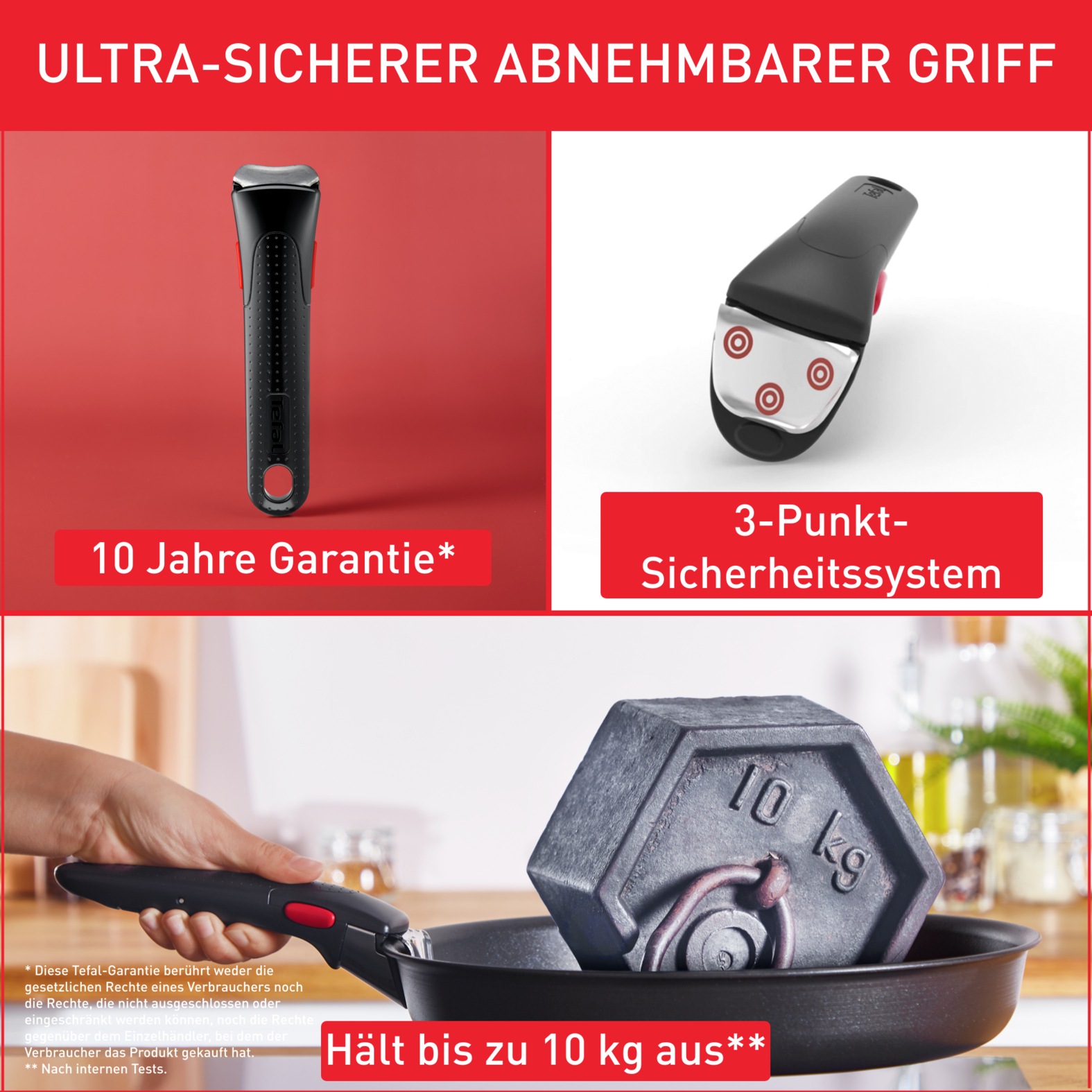 Tefal Griff »Ingenio, abnehmbar, 3-Punkt-Fixierungssystem für Sicherheit« 1 Stk. tlg. bis zu 10 kg Tragkraft, vielseitiges Kochen, Kunststoff, L98633