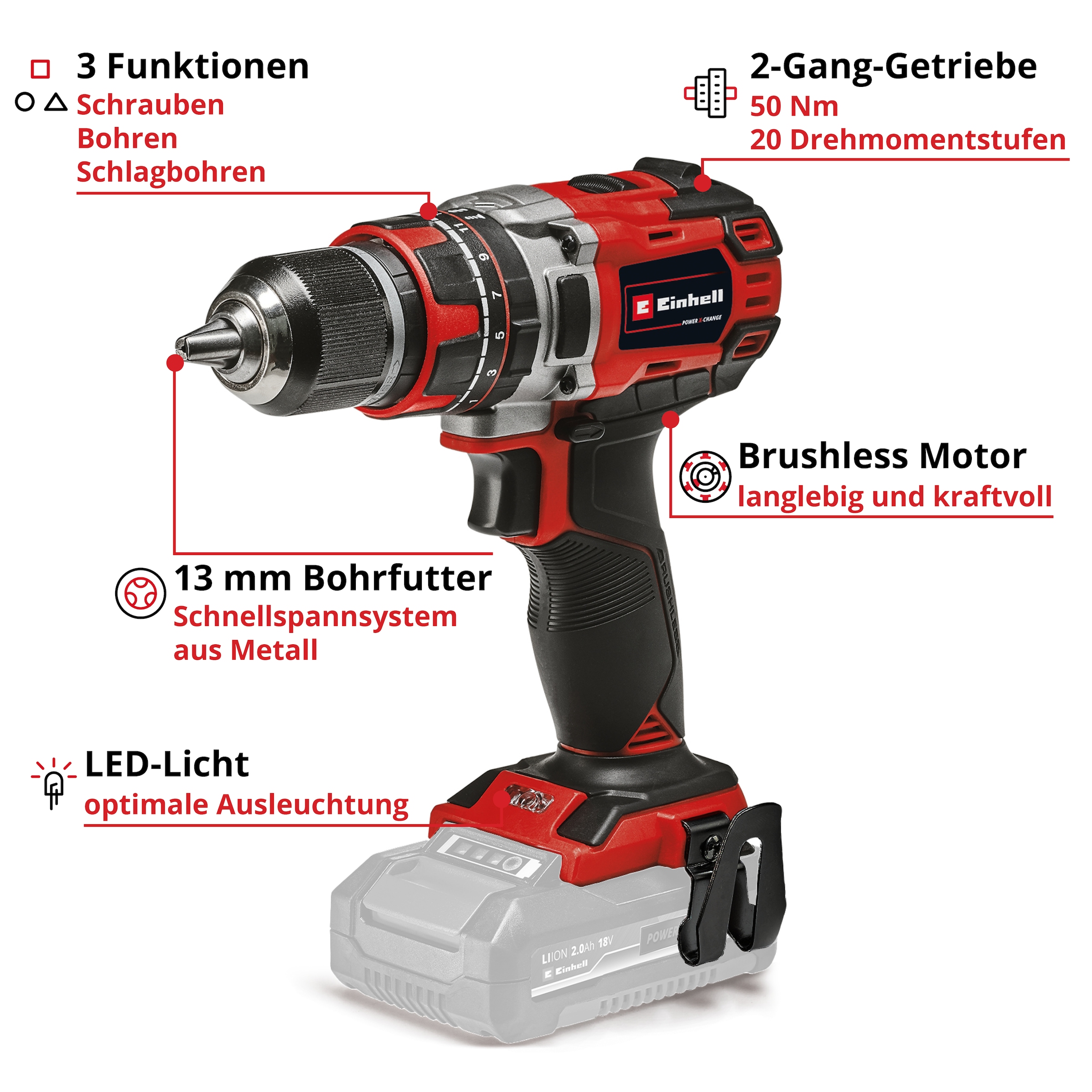 Einhell Akku-Schlagbohrschrauber »PROFESSIONAL TP-CD 15/50 BL (1x4,0 Ah)«, Inkl. Akku und Ladegerät
