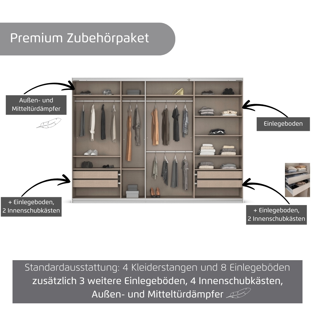 rauch Kleiderschrank »Schwebetürenschrank Garderobe Schrank TOP ANGEBOT Avola«, (in 3 verschiedenen Ausstattungen BASIC/CLASSIC/PREMIUM inkl. Spiegel), mit eleganten Zierleisten in Chrom, Schwarz oder Weiß MADE IN GERMANY