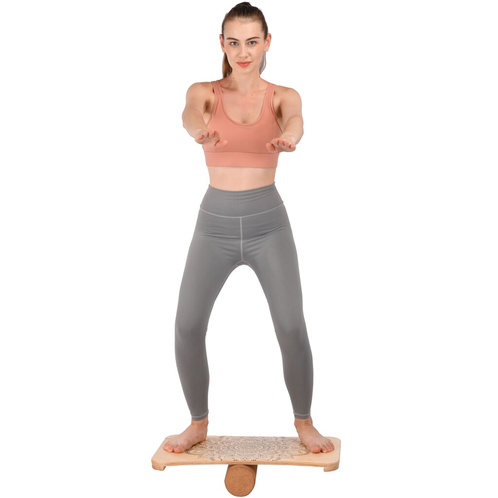 body coach Balanceboard »Woodboard I«, (Set, 2 tlg.), Balancebrett aus mehrlagigen Ahornholz, Rolle aus Kork