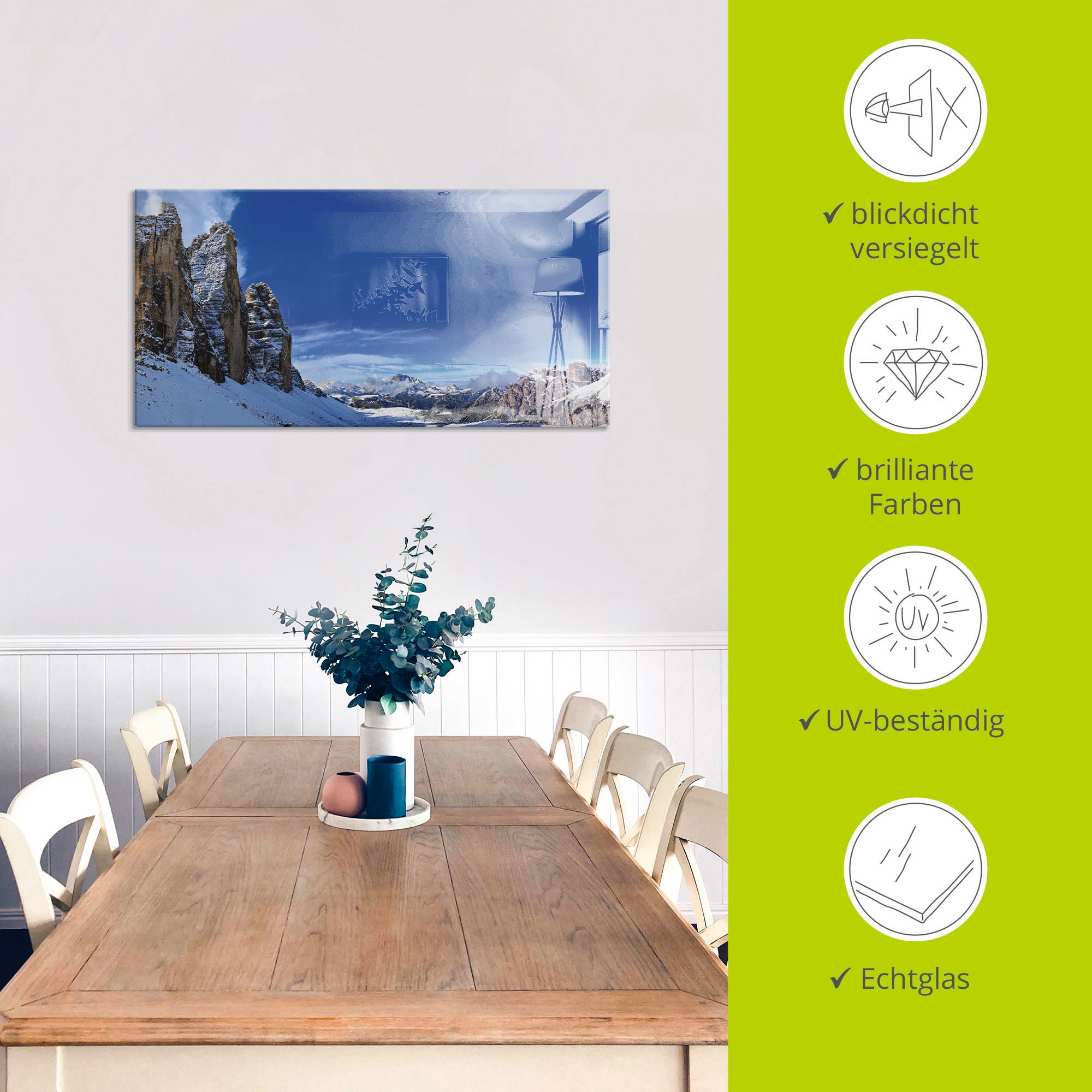 Artland Glasbild »Drei Zinnen Umrundung in den Dolomiten« Himmel 1 Stk. tlg. in verschiedenen Größen