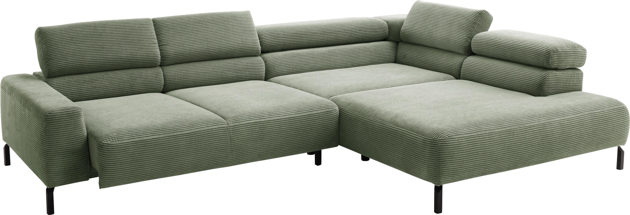 Places of Style Ecksofa »Antonelli, L-Form, inkl. Kopfteilverstellung, Breite 312 cm«, mit elektrischer Sitztiefenverstellung, in Cord, oliv