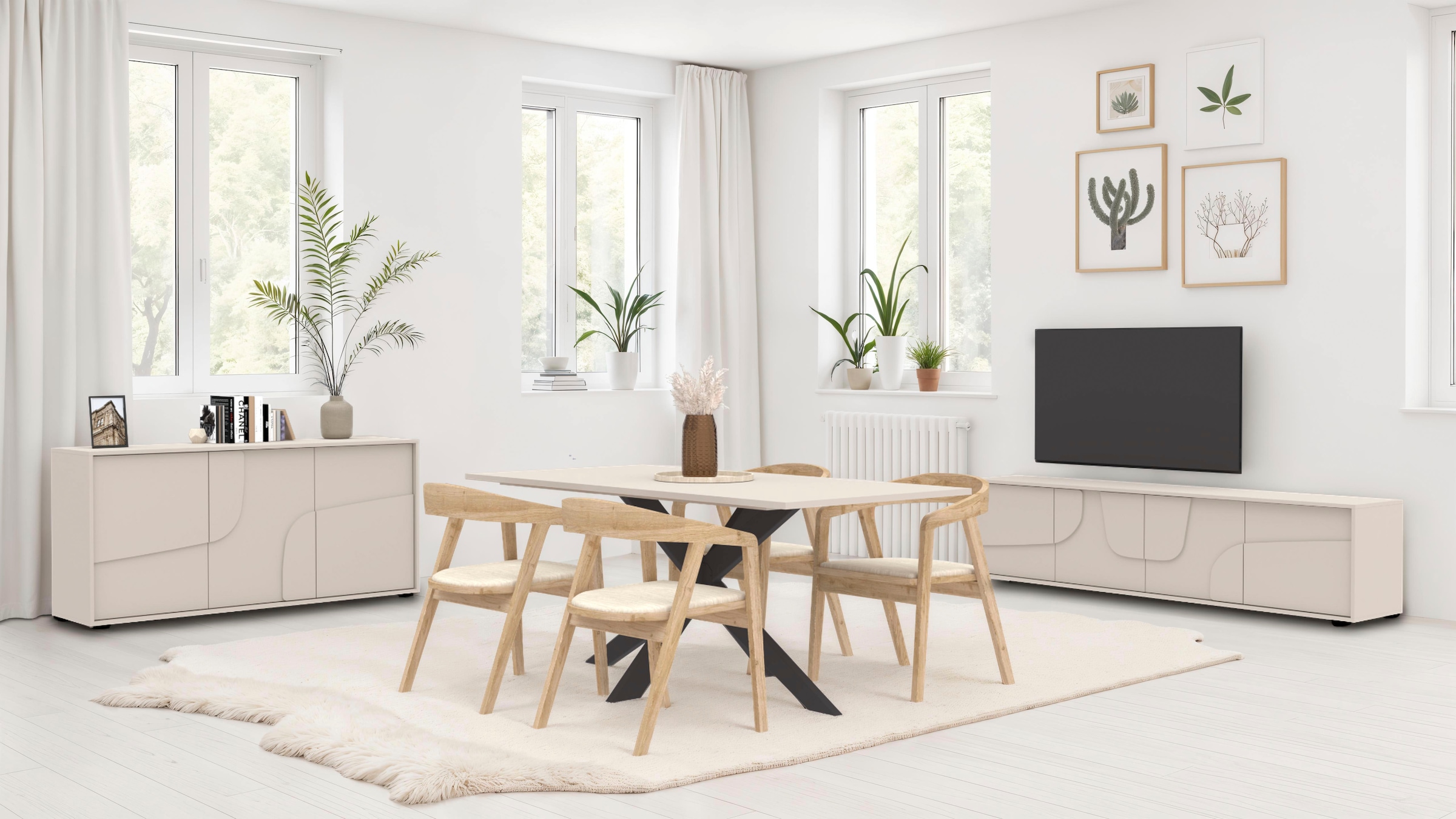 INOSIGN Lowboard »Stone, 205 cm breit, 4 Türen, TV-Schrank, TV-Kommode, Medienboard« 3D-Design, Push-to-open, Innenraum großzügig, Füße 14/2 cm wählbar