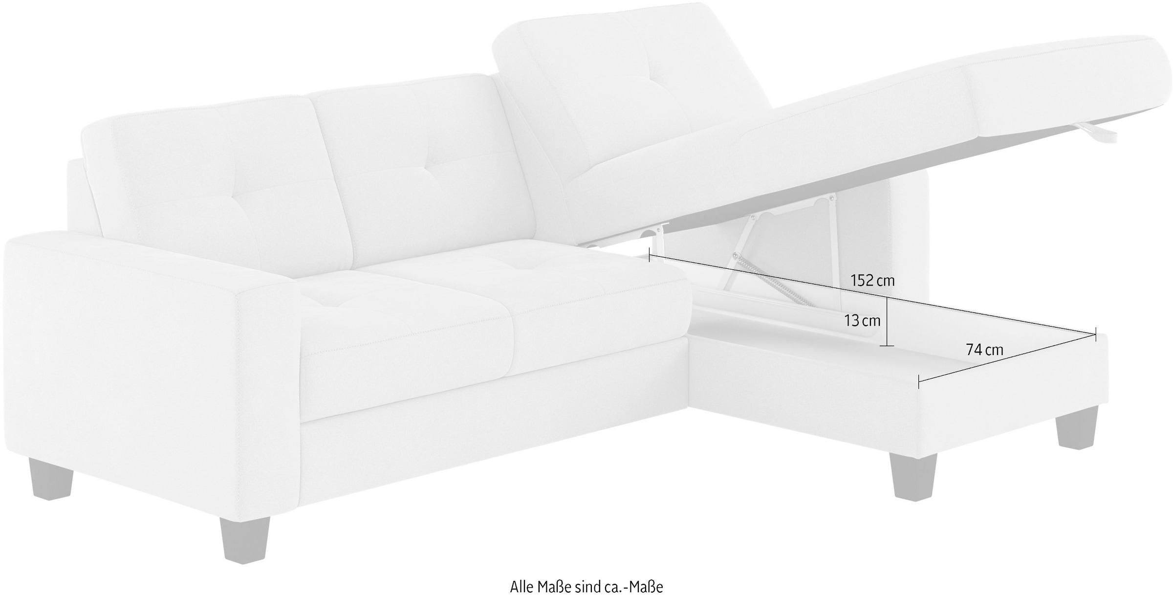 Places of Style Ecksofa »Varese L-Form«, wahlweise mit Bettfunktion und Bettkasten