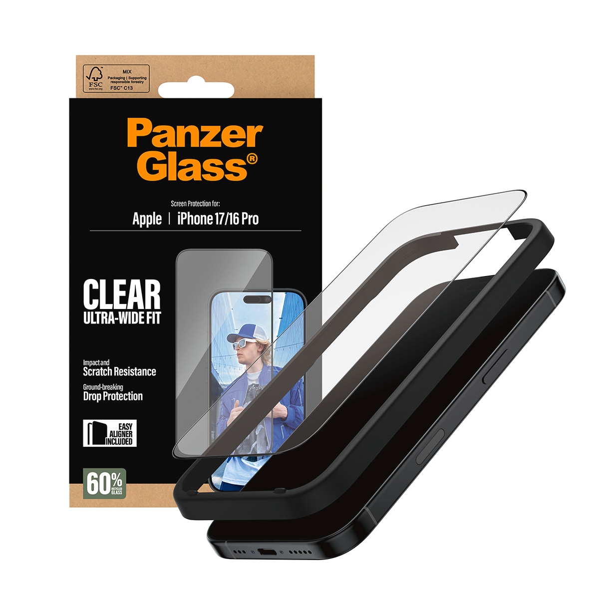 CARE by PanzerGlass Displayschutzglas »Ultra-Wide Fit Screen Protector« für Apple iPhone 17;Apple iPhone 16 Pro Displayschutzfolie, Schutzfolie, Bildschirmschutz, kratz- & stoßfest