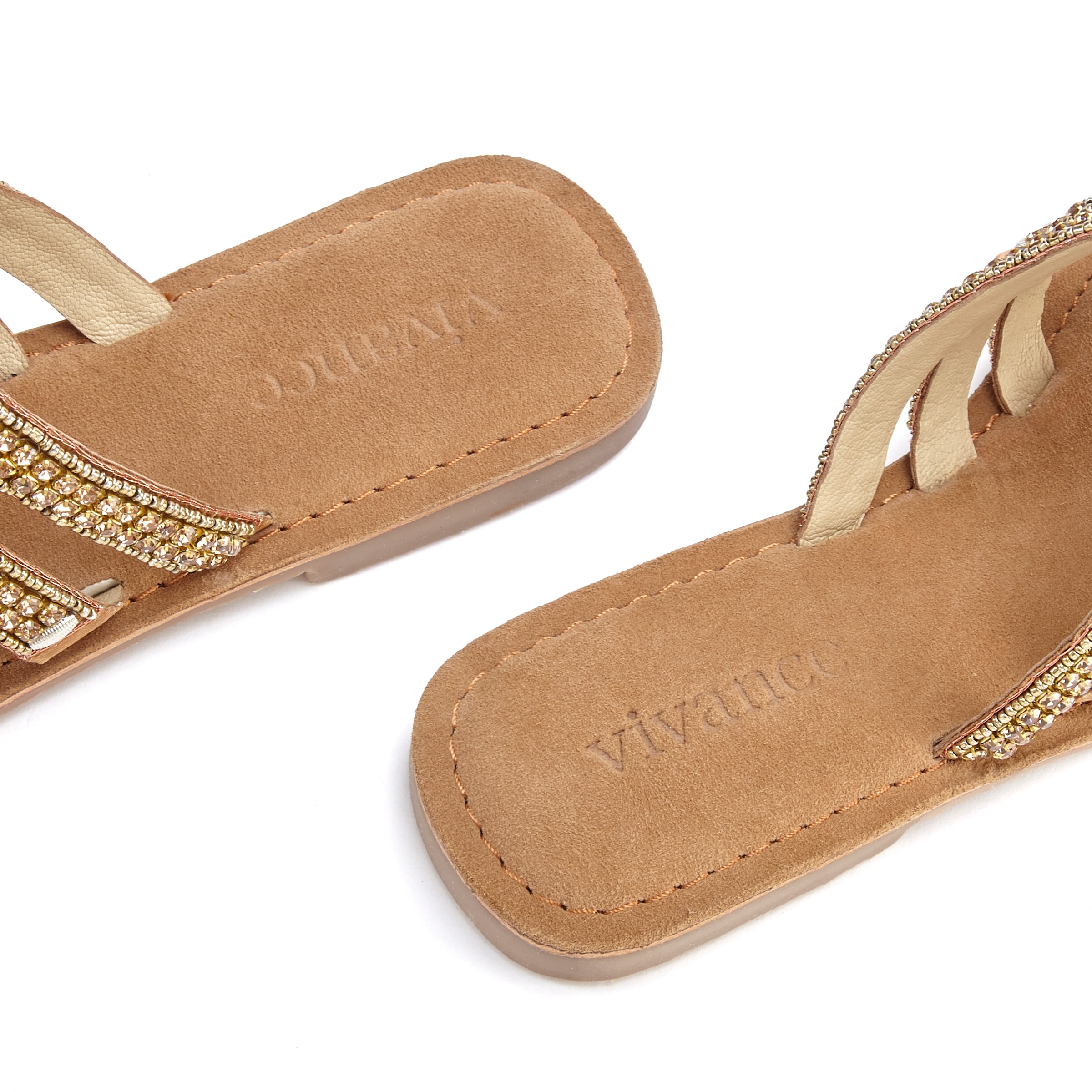Vivance Zehentrenner, Sandale, Pantolette aus Leder mit Schmucksteinchen