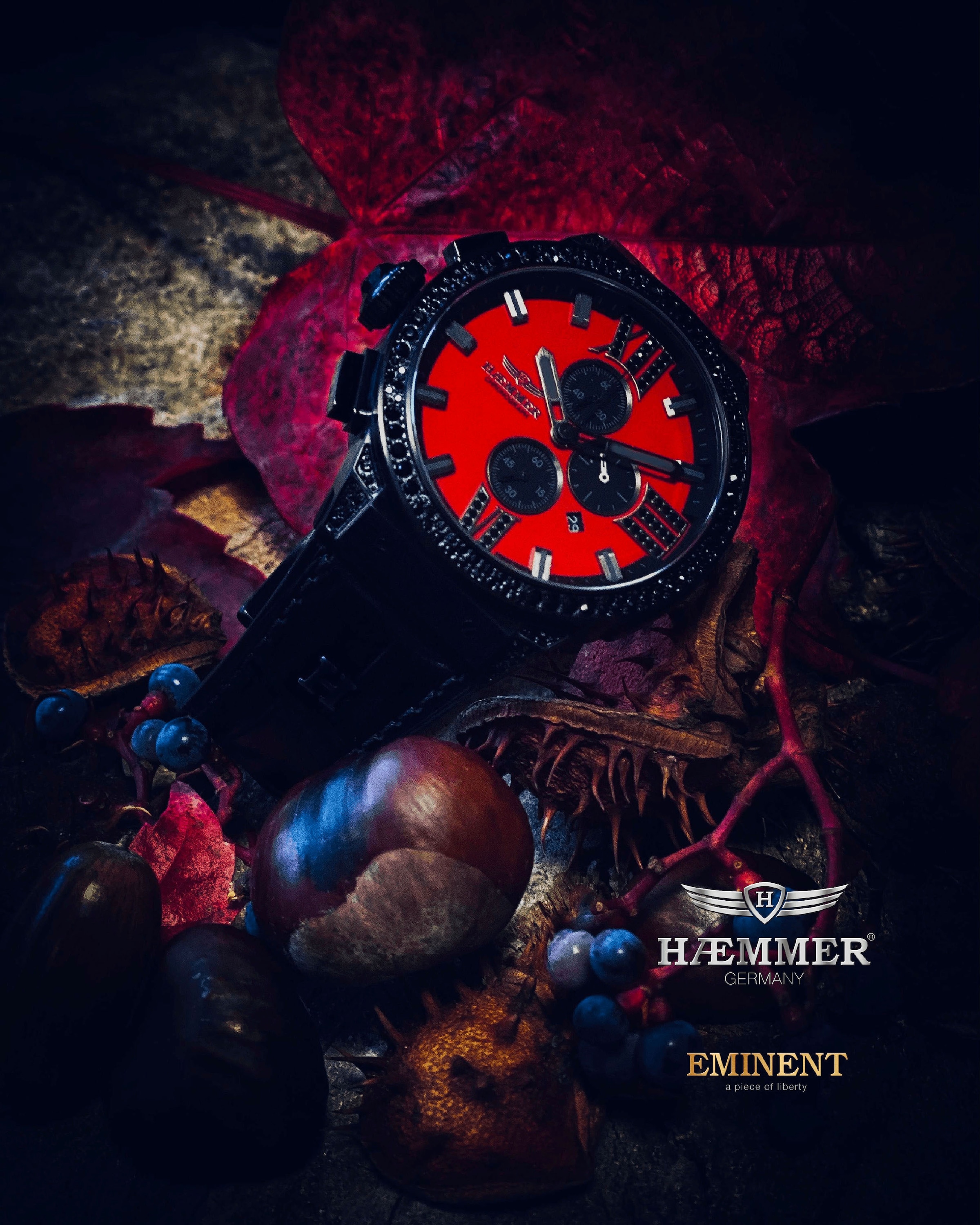 HAEMMER GERMANY Chronograph »EMINENT«, Quarzuhr, Damenuhr, Datum, Stoppfunktion, Saphirglas, Lederarmband
