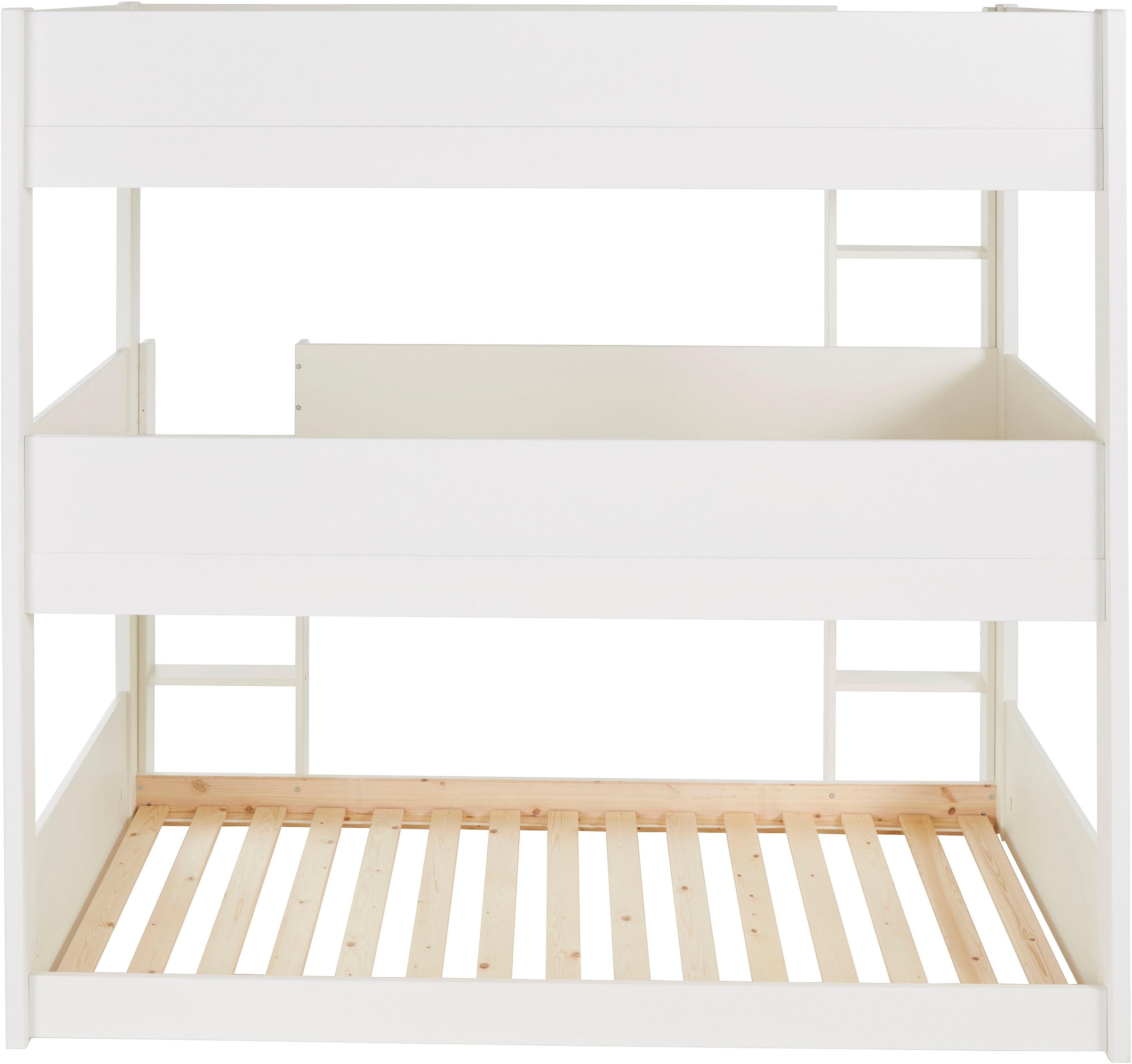 Lüttenhütt Etagenbett »TIPO BESTSELLER! Stockbett, Hochbett, Bodenbett, platzsparend«, (Leitern beidseitig montierbar), mit 3 Schlafplätzen, FSC® zertifiziertes Massivholz (Kiefer)