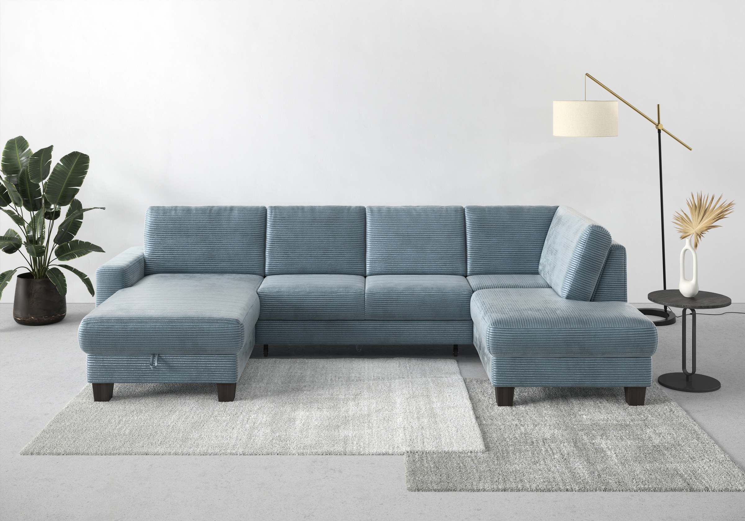 Home affaire Wohnlandschaft »Summer U-Form«, mit oder ohne Bettfunktion und Bettkasten, wengefarbene Holzfüße