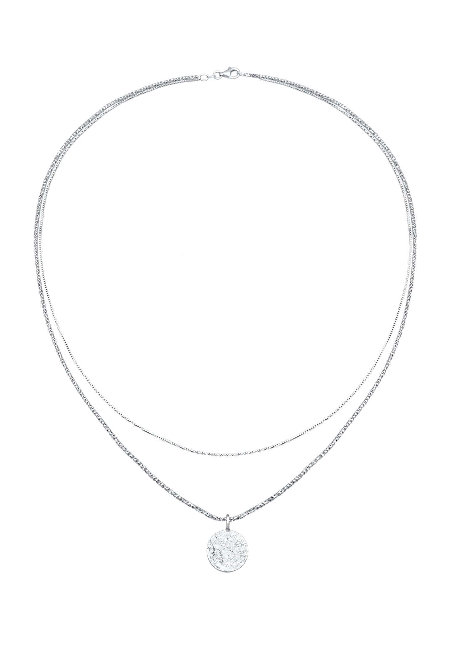 Kuzzoi Kette mit Anhänger »Halskette Herren Layer Kordel Plättchen 925 Silber«