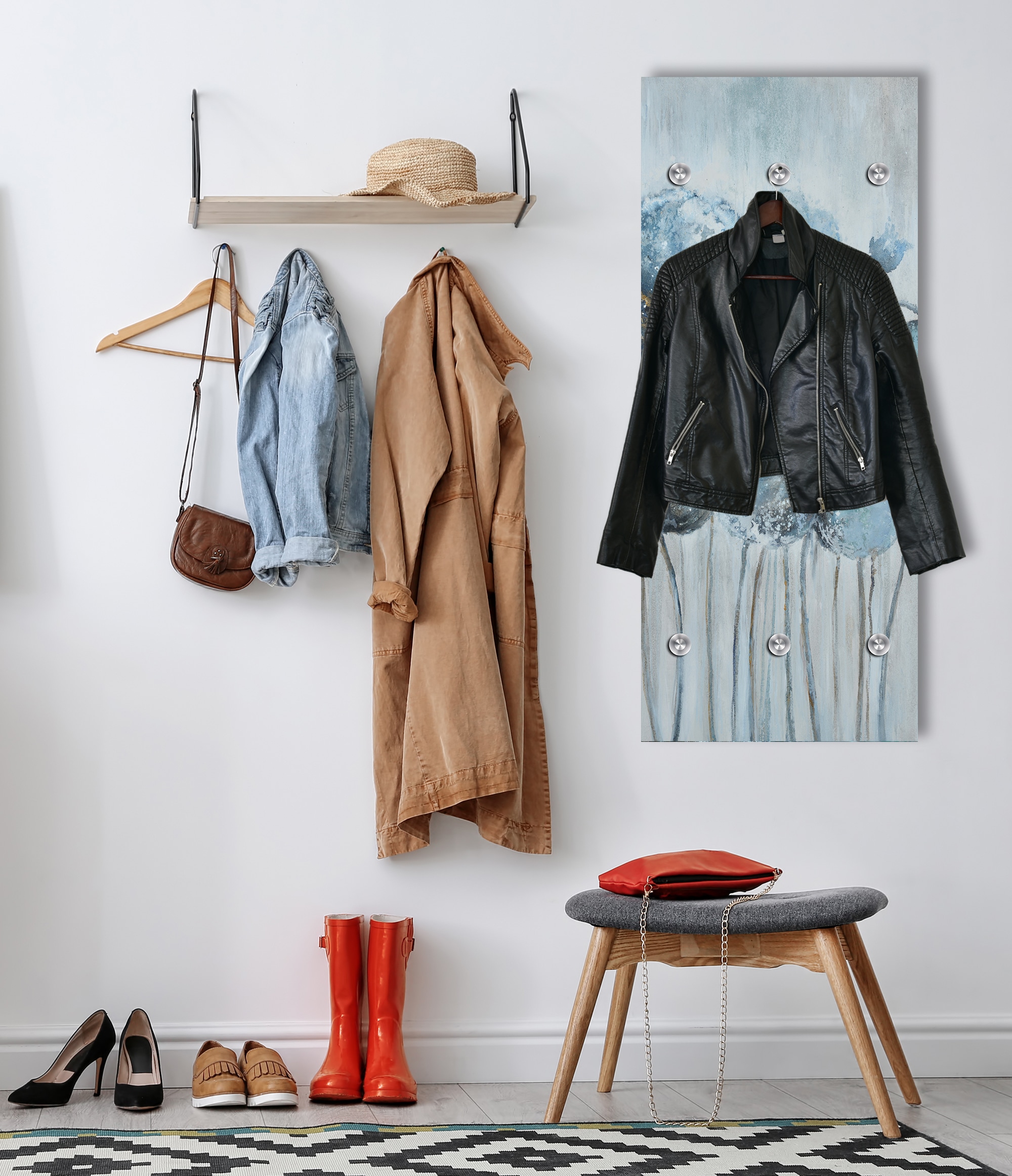 queence Garderobenpaneel »Wandgarderobe  mit Motiv Mohnblume inkl. Edelstahlhaken« 1 Stk. tlg. HD Premium Druck auf Acrylglas