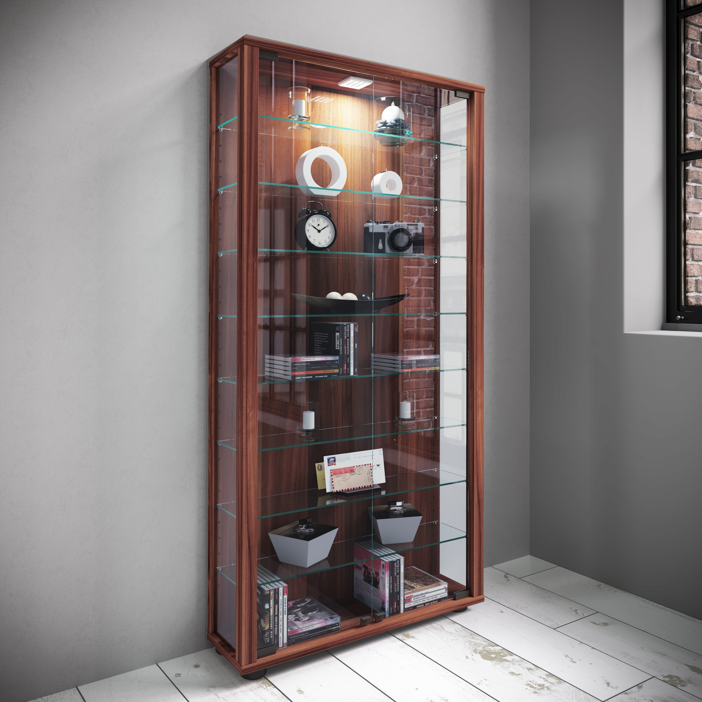 VCM Standvitrine »Holz Glas Stand Vitrine Sammelvitrine Lumo Maxi« 1 Stk. tlg.