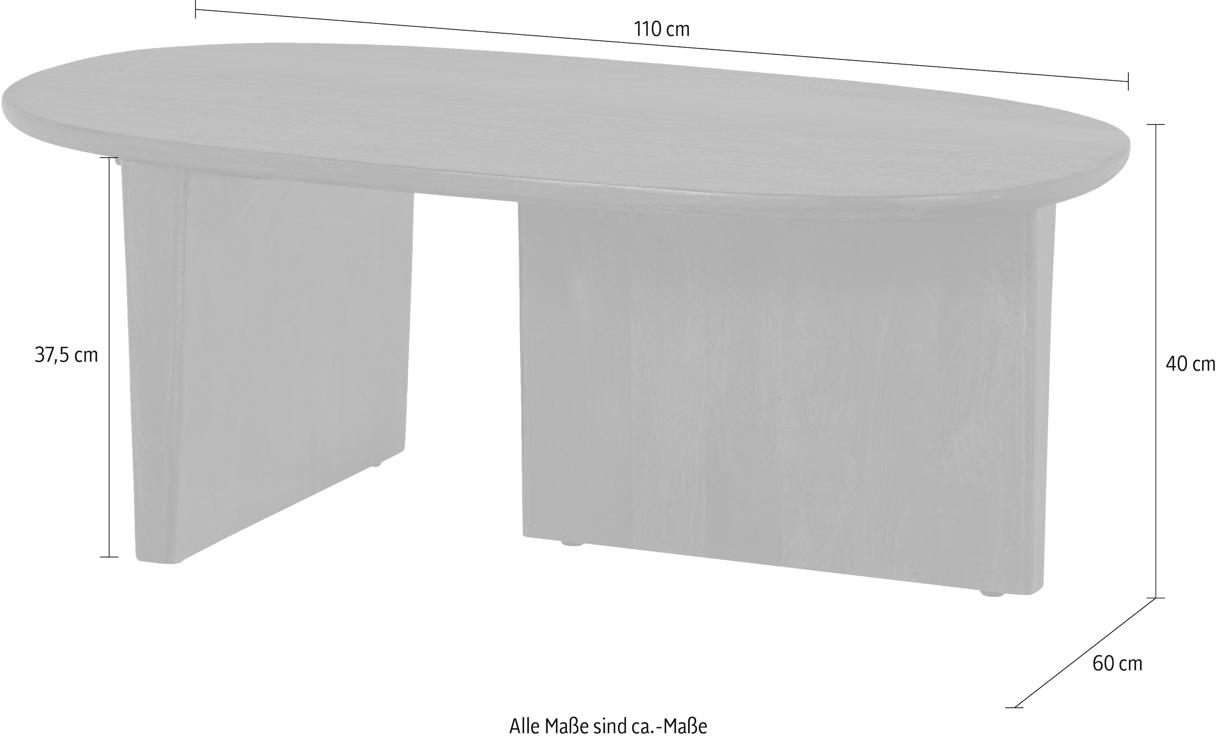 WOOOD Couchtisch »Seam mit Massivmangoholz und organischem Beindesign 110x60x40 cm« Tischblattdicke 2,5 cm, konische Beine von 7 cm, Tragkraft 40 kg