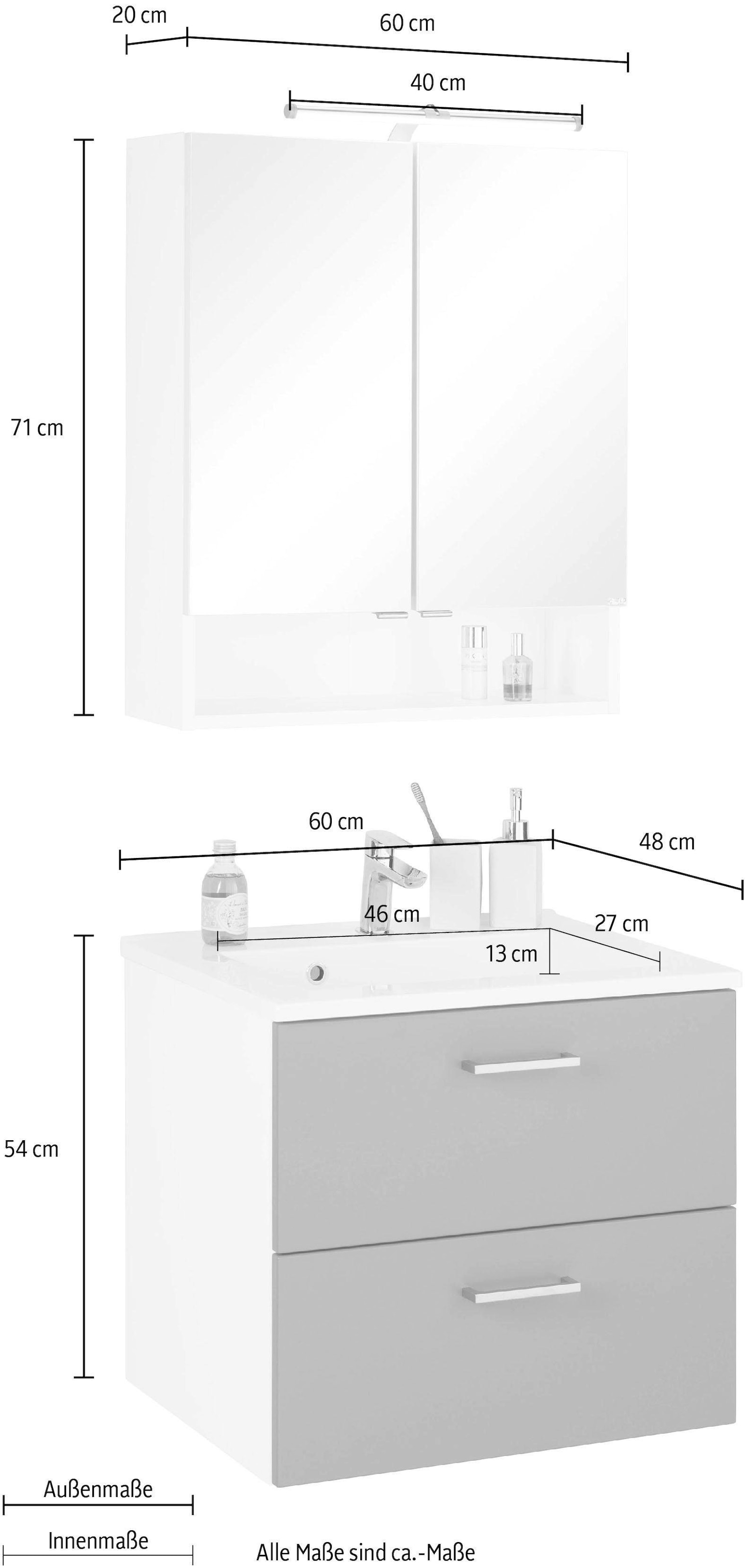 HELD MÖBEL (2 »Ribera«, Badmöbel-Set Waschtisch Breite Spiegelschrank Rechnung bestellen cm, 60 auf St.)