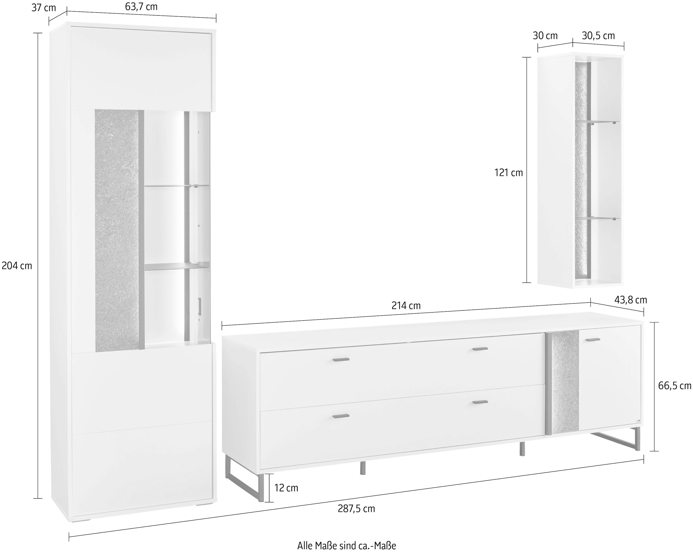 set one by Musterring TV-Wand »Deltona«, (3 St.), Zierelemente aus Sandstein, mit Hängeregal Gesamtbreite ca. 287cm