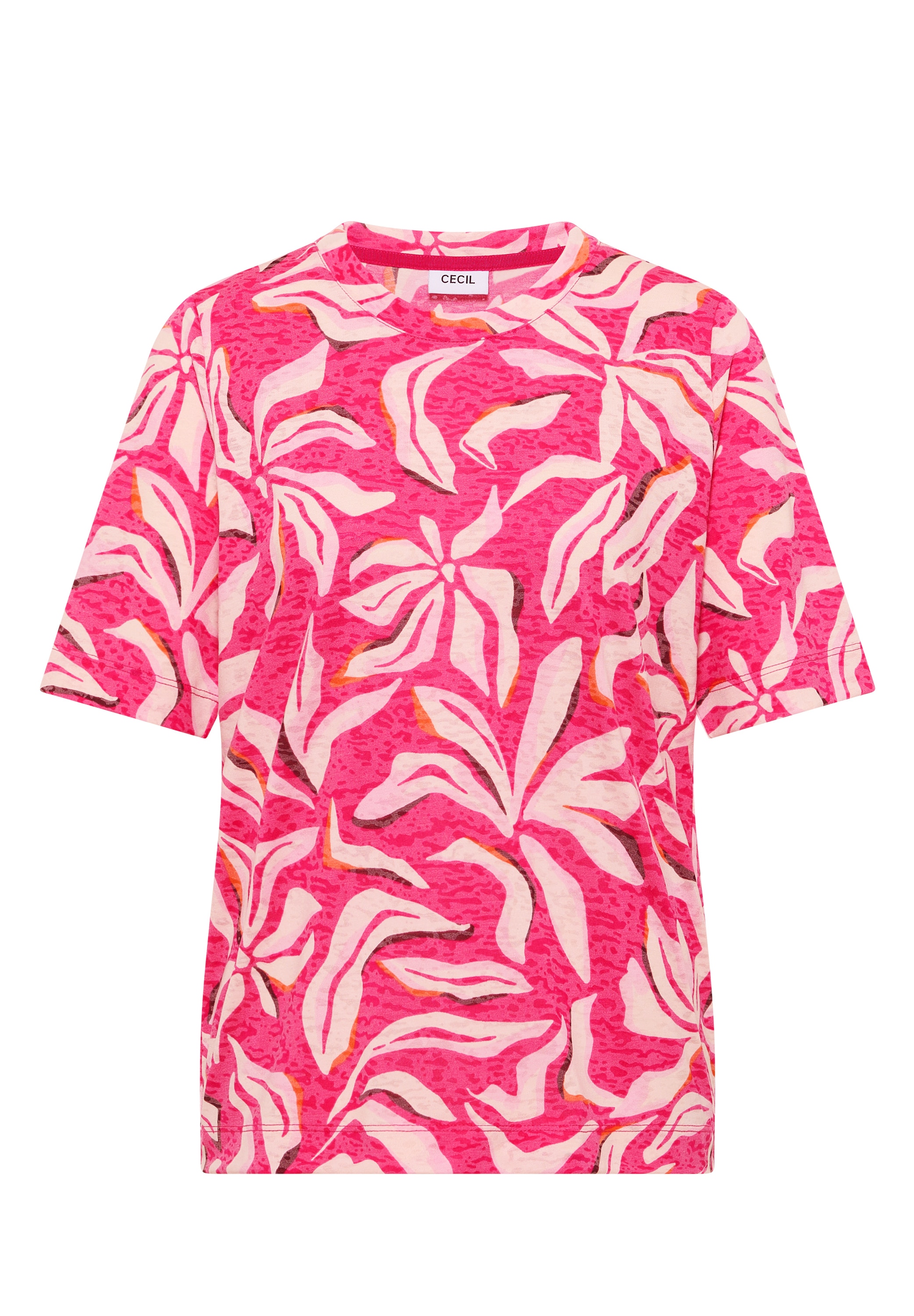 Cecil Rundhalsshirt Ausbrenner Shirt mit floralem Muster