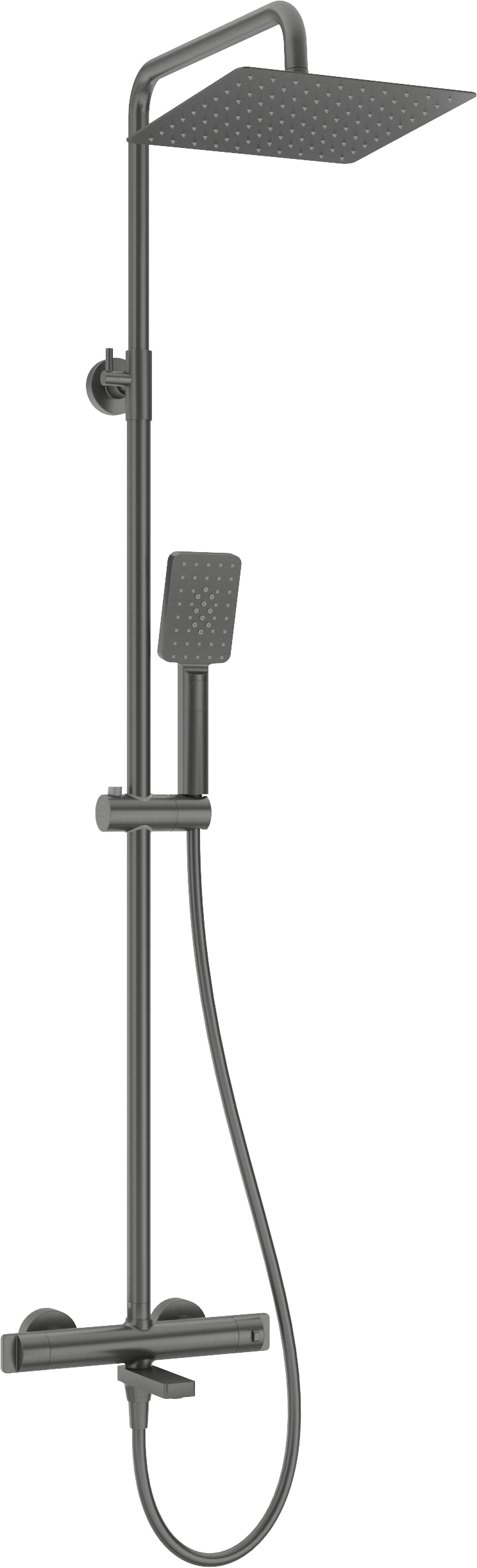 Deante Duschsystem »Duschbatterie, klappbarer Auslauf, thermostatisch«, Einstellbereich: 107-144, Temperatursperre 38˚C, Titanium-Beschichtung
