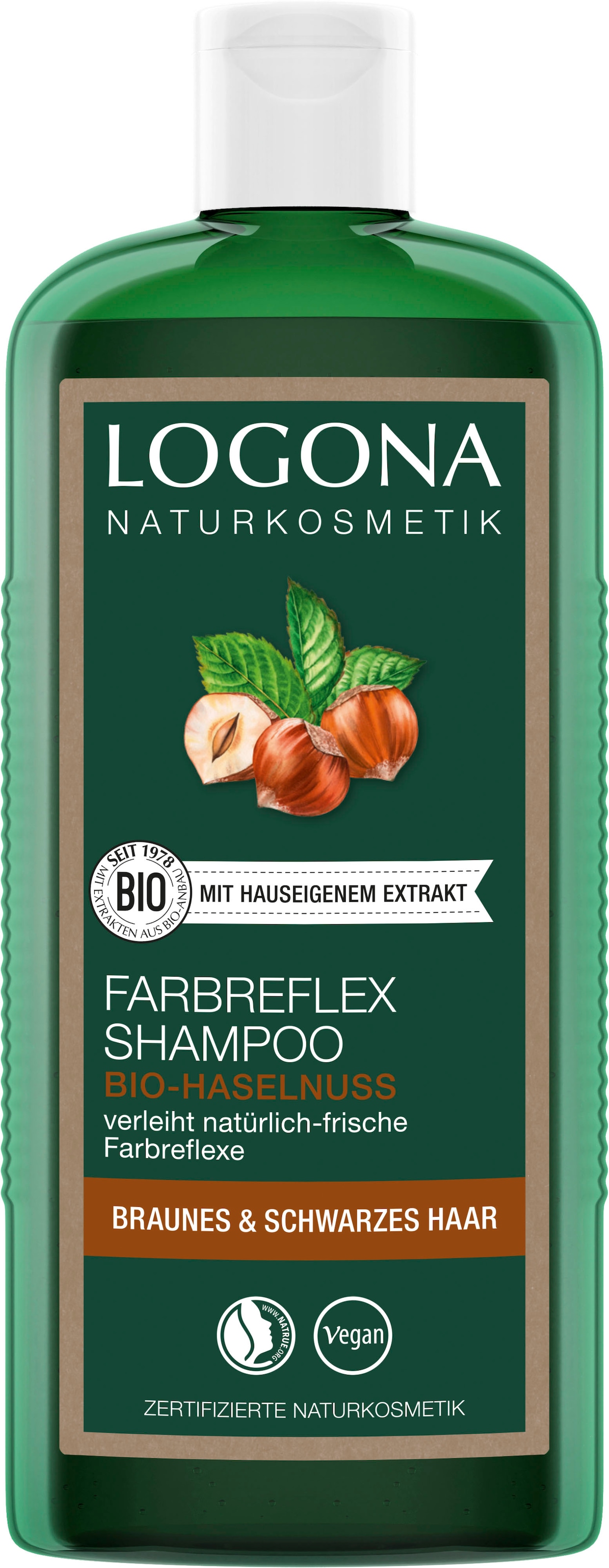 bei ♕ Braun-Schwarz LOGONA Shampoo Farbreflex »Logona Bio-Haselnuss« Haarshampoo