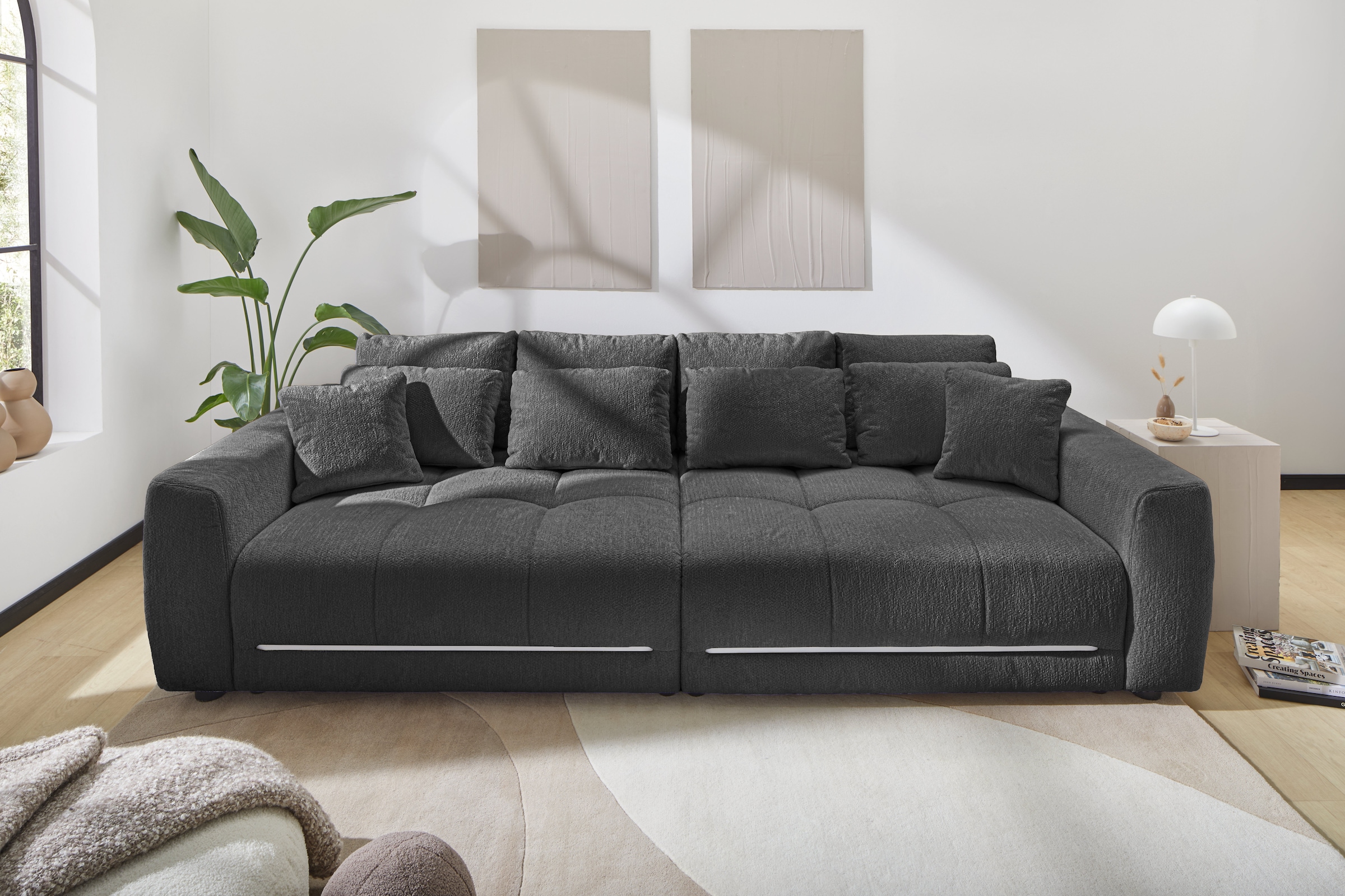 Jockenhöfer Gruppe Big-Sofa »Lumina, XXL, B: 294 cm, mit LED-RGB-Beleuchtung, Liegefläche 120x240cm« Mega-Sofa, inklusive Federkernpolsterung und 10 Kissen