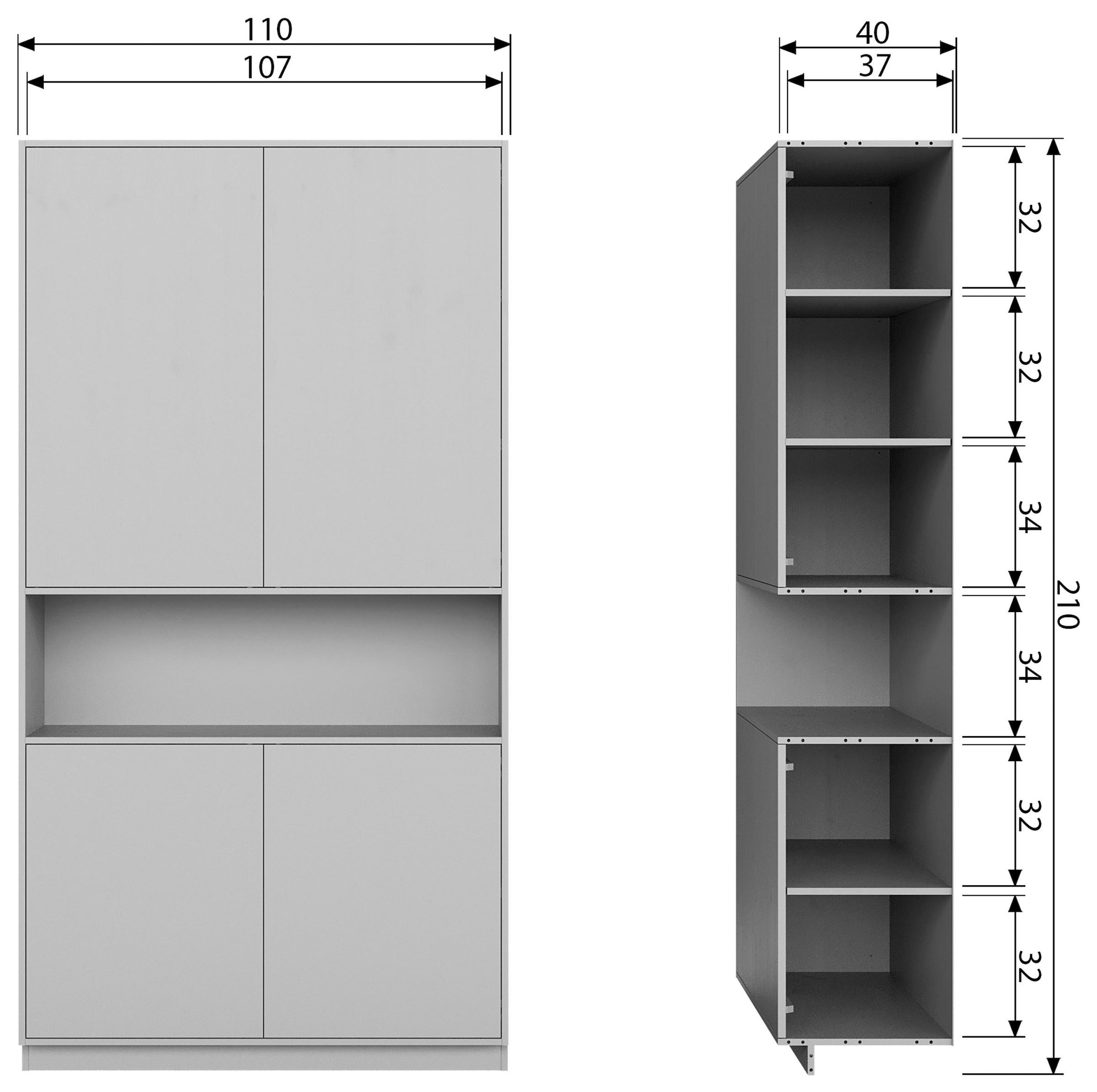 WOOOD Buffet »Finca«, mit Push-to-Open-System, Höhe 210 cm x Breite 110 cm