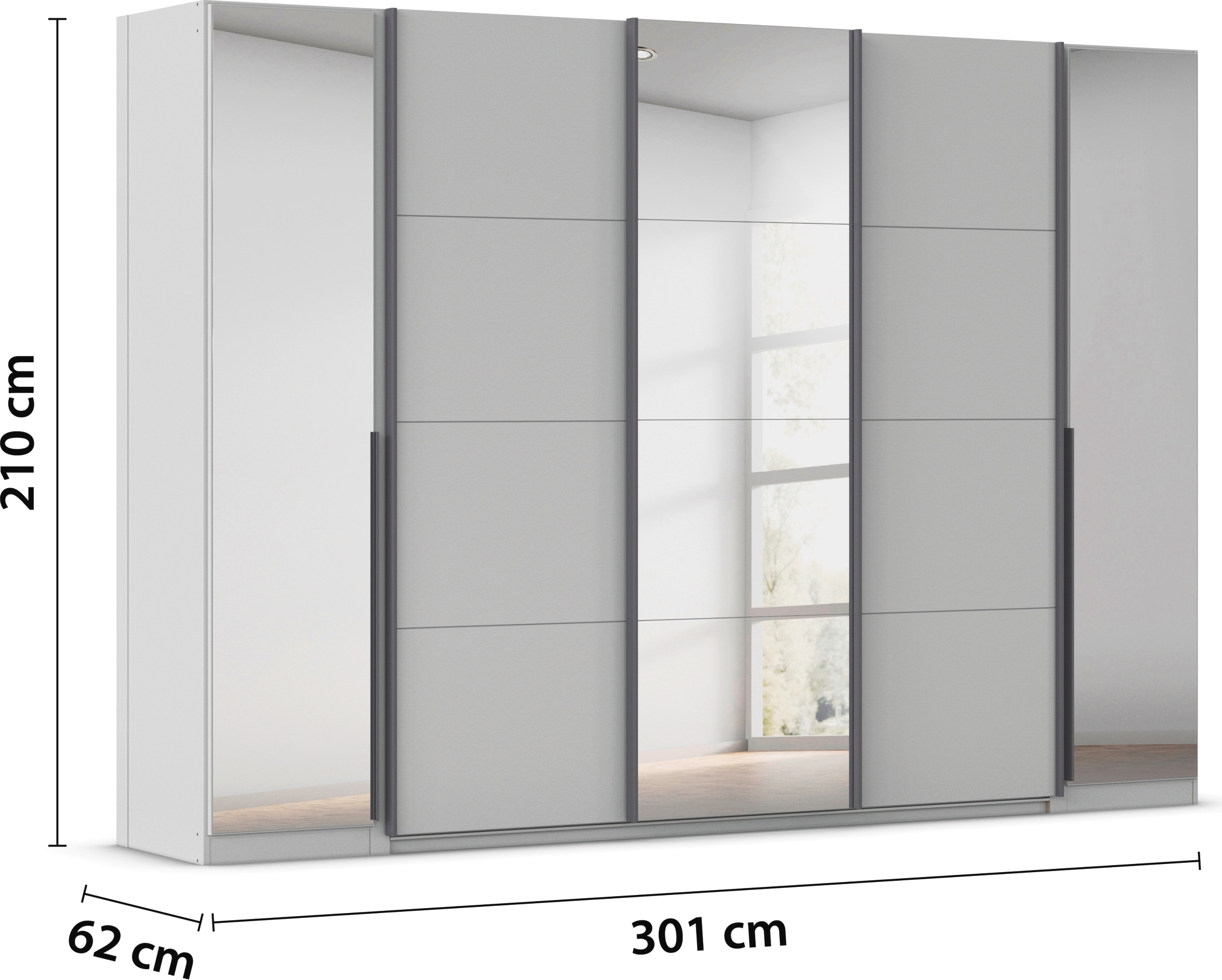 rauch Schwebetürenschrank »Agordo«, (im angesagten Mix aus Dreh- und Schwebetüren), optional mit Spiegel und zwei Griff-Farben MADE IN GERMANY