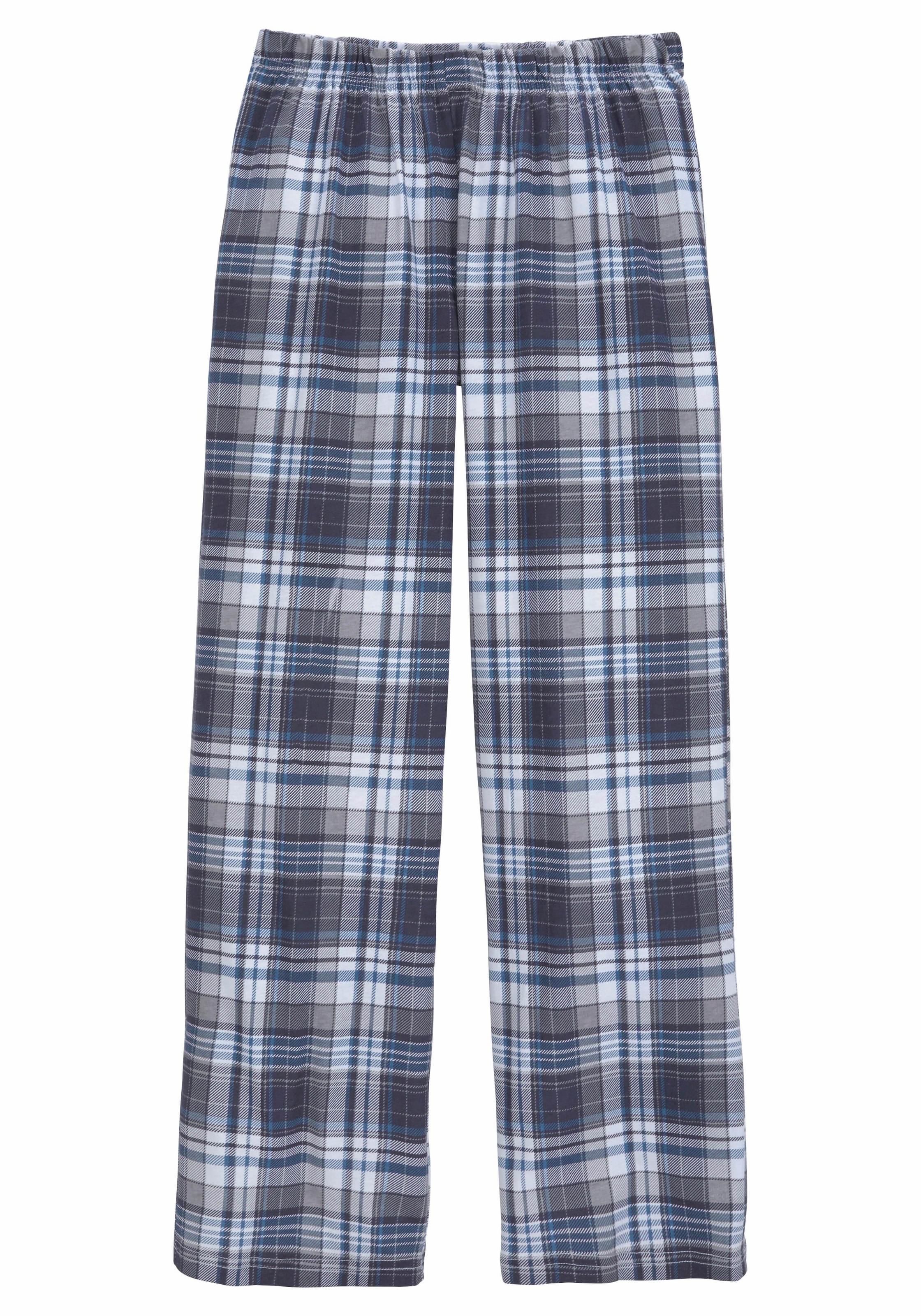 le jogger® Pyjama, (Packung, 4 tlg., 2 Stück), Schlafanzug in langer Form, Hose 1x uni und 1x kariert