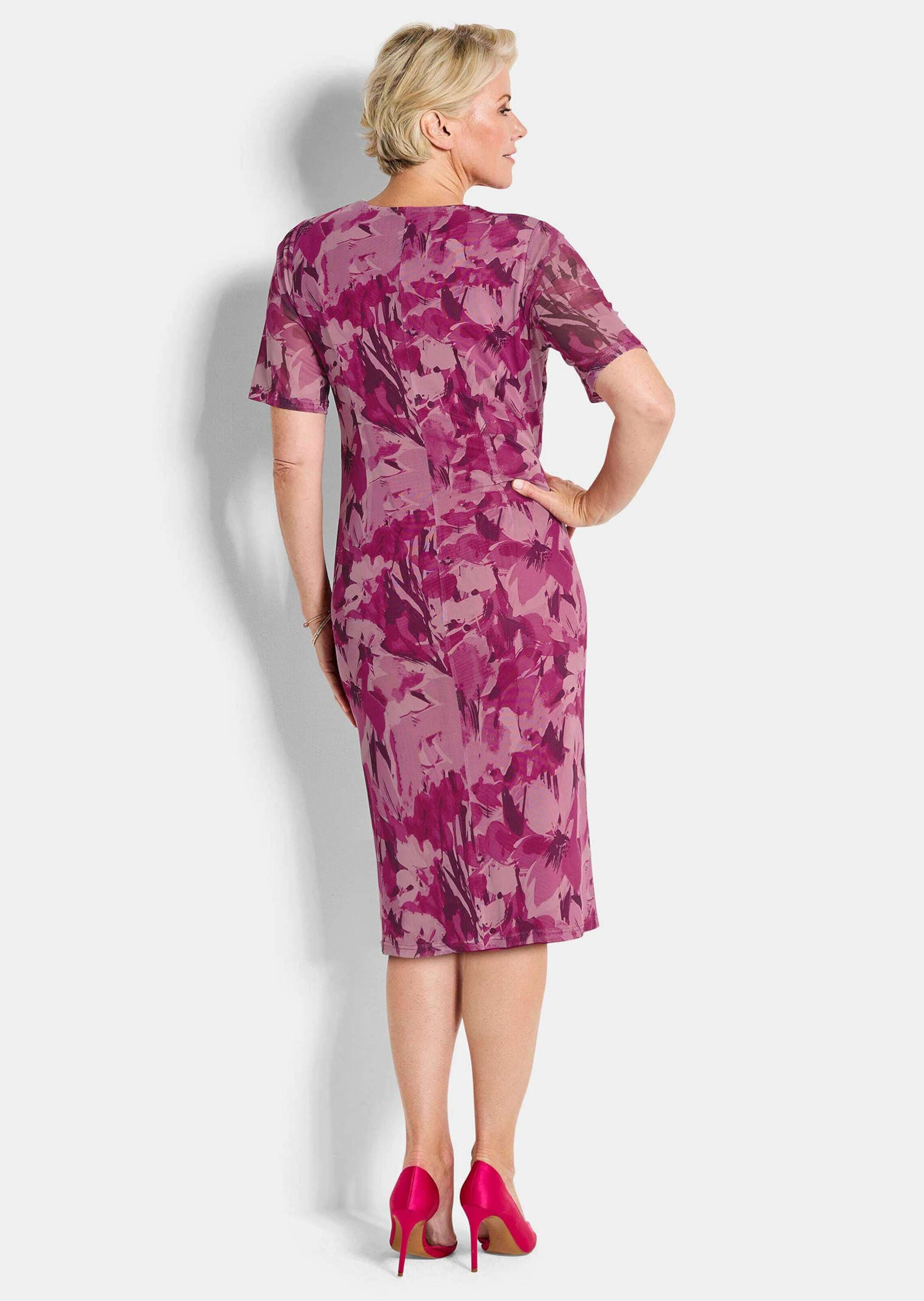 GOLDNER Abendkleid »Kurzgröße Mesh-Kleid in Wickeloptik«