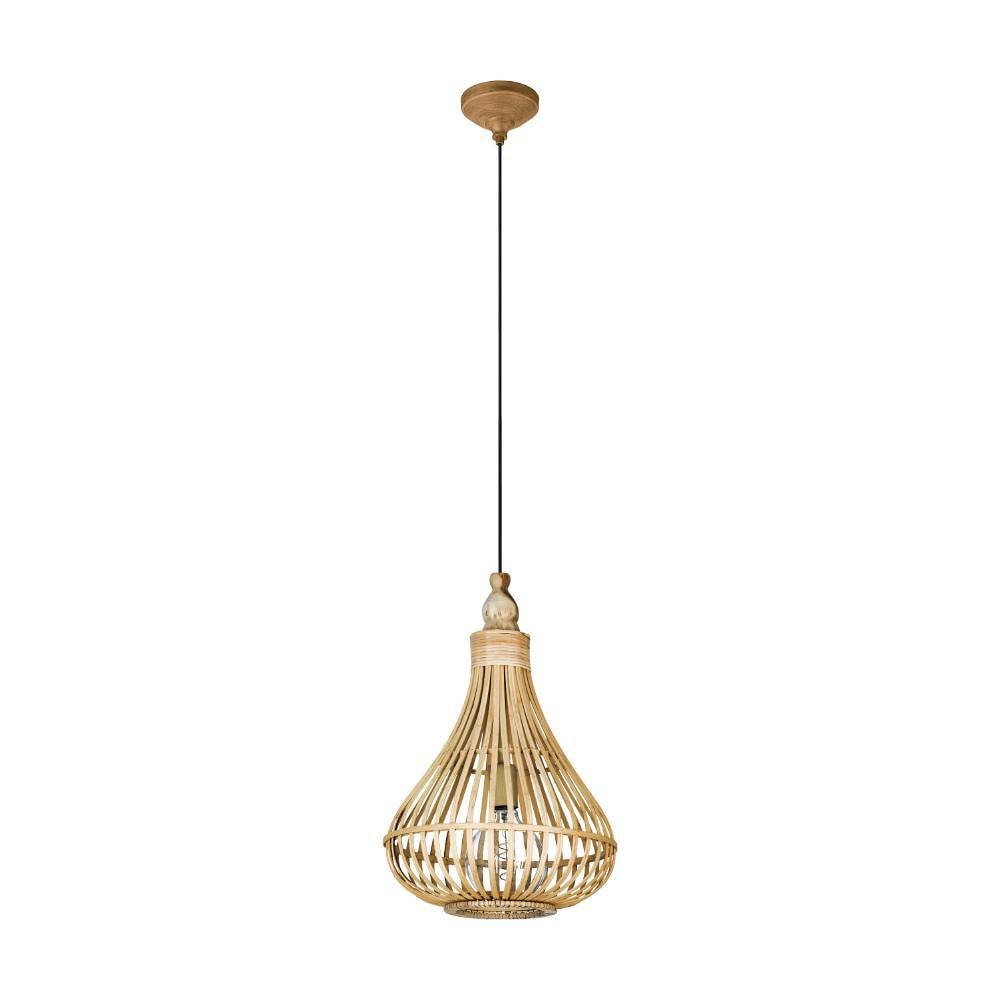 EGLO Hängeleuchte »AMSFIELD«, 1 flammig, Leuchtmittel E27 | ohne Leuchtmittel, Hängelampe, Stahl, Holz in Naturfarben, Esstischlampe, E27, Ø 35 cm